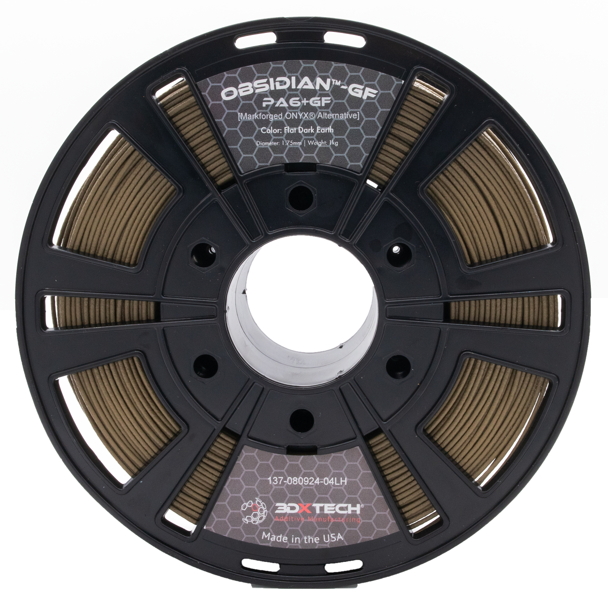 3DXTech - Obsidian Flat Dark Earth Glass Fiber Transparent PA6 1.75mm - 1kg