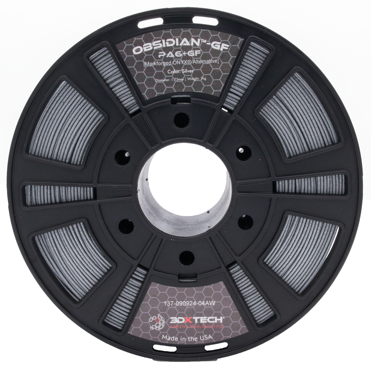 3DXTech - Obsidian Metallic Silver Glass Fiber Metal Fill PA6 1.75mm - 1kg