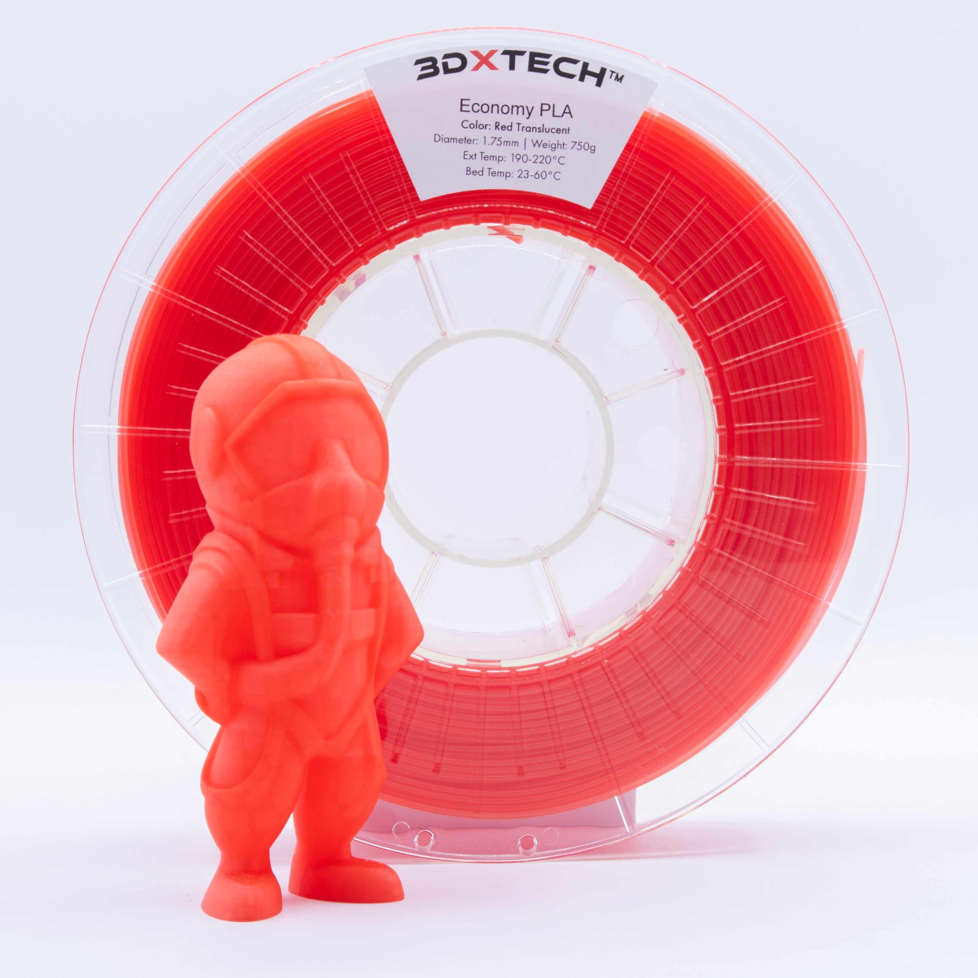 3DXTech - Economy Red Translucent Bio Based Transparent PLA 1.75mm - 0.75kg