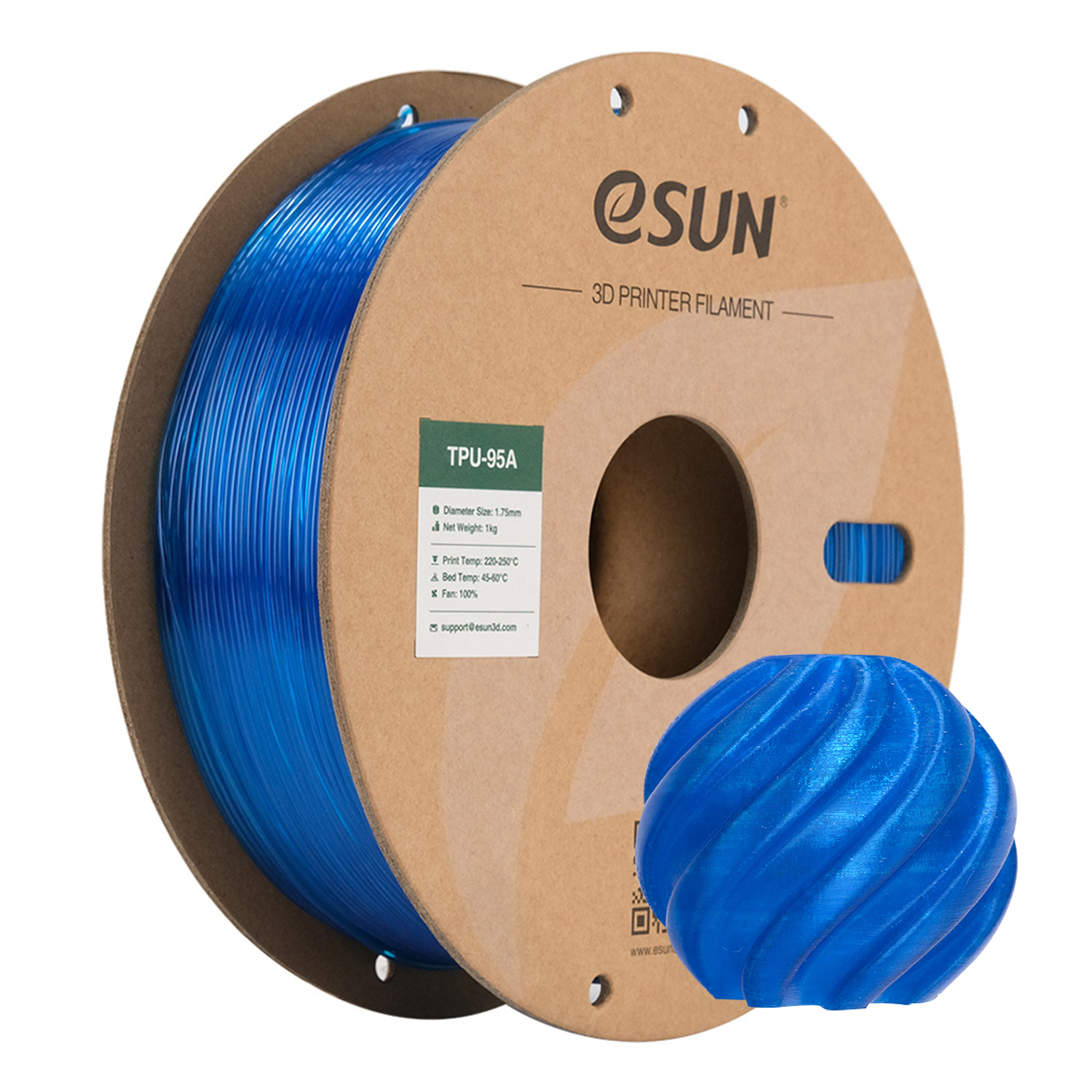 eSUN - Transparent Blue 95A TPU 1.75mm - 1kg