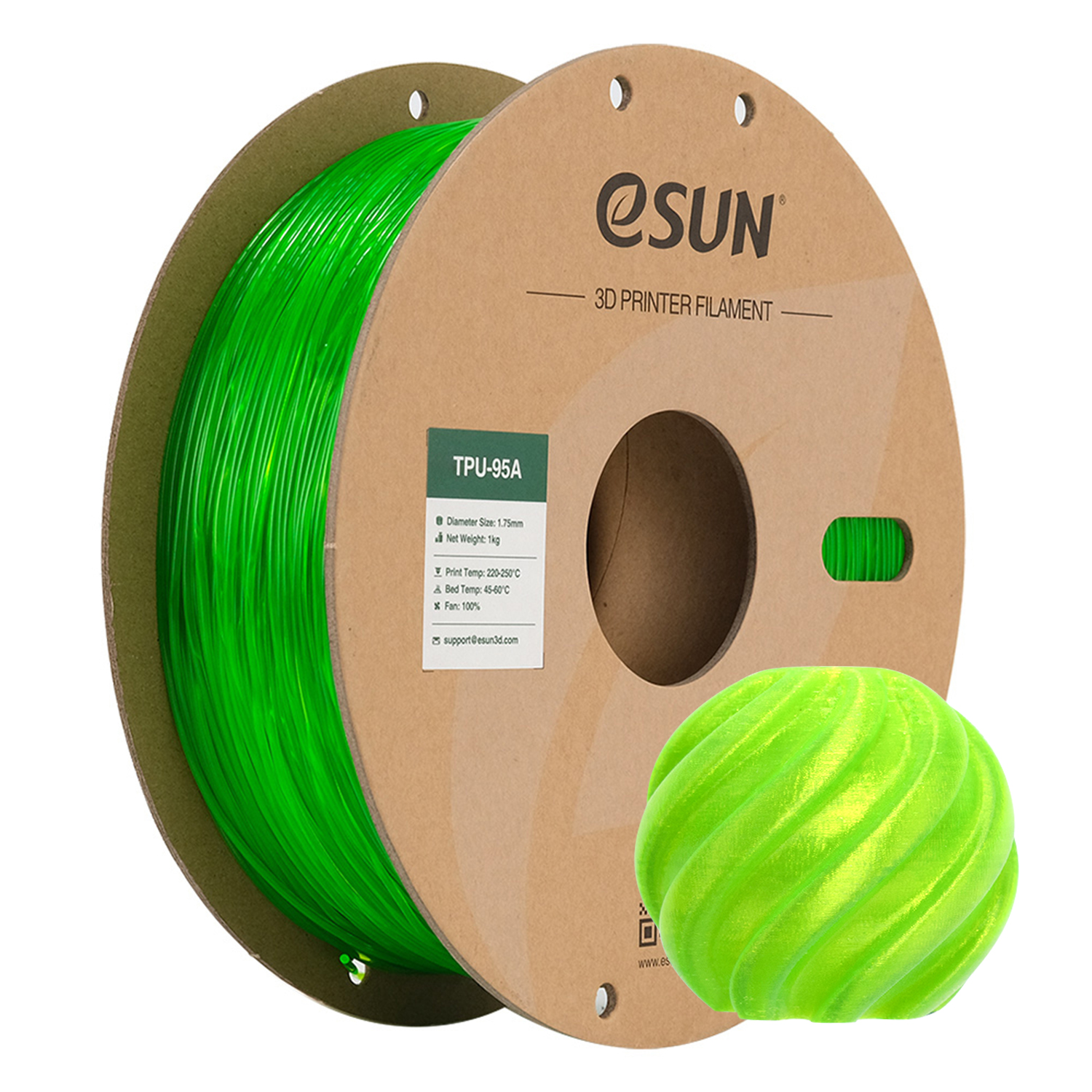 eSUN - Transparent Green 95A TPU 1.75mm - 1kg