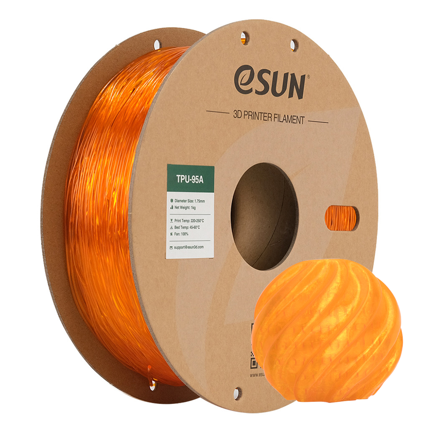 eSUN - Transparent Orange 95A TPU 1.75mm - 1kg