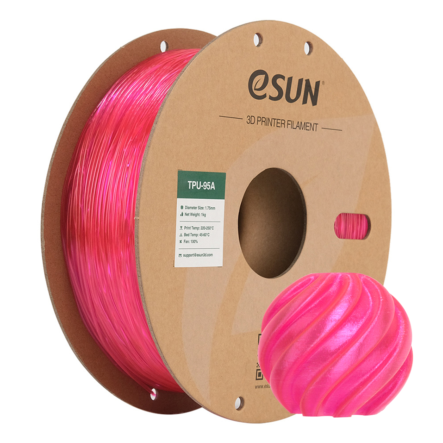 eSUN - Transparent Pink 95A TPU 1.75mm - 1kg