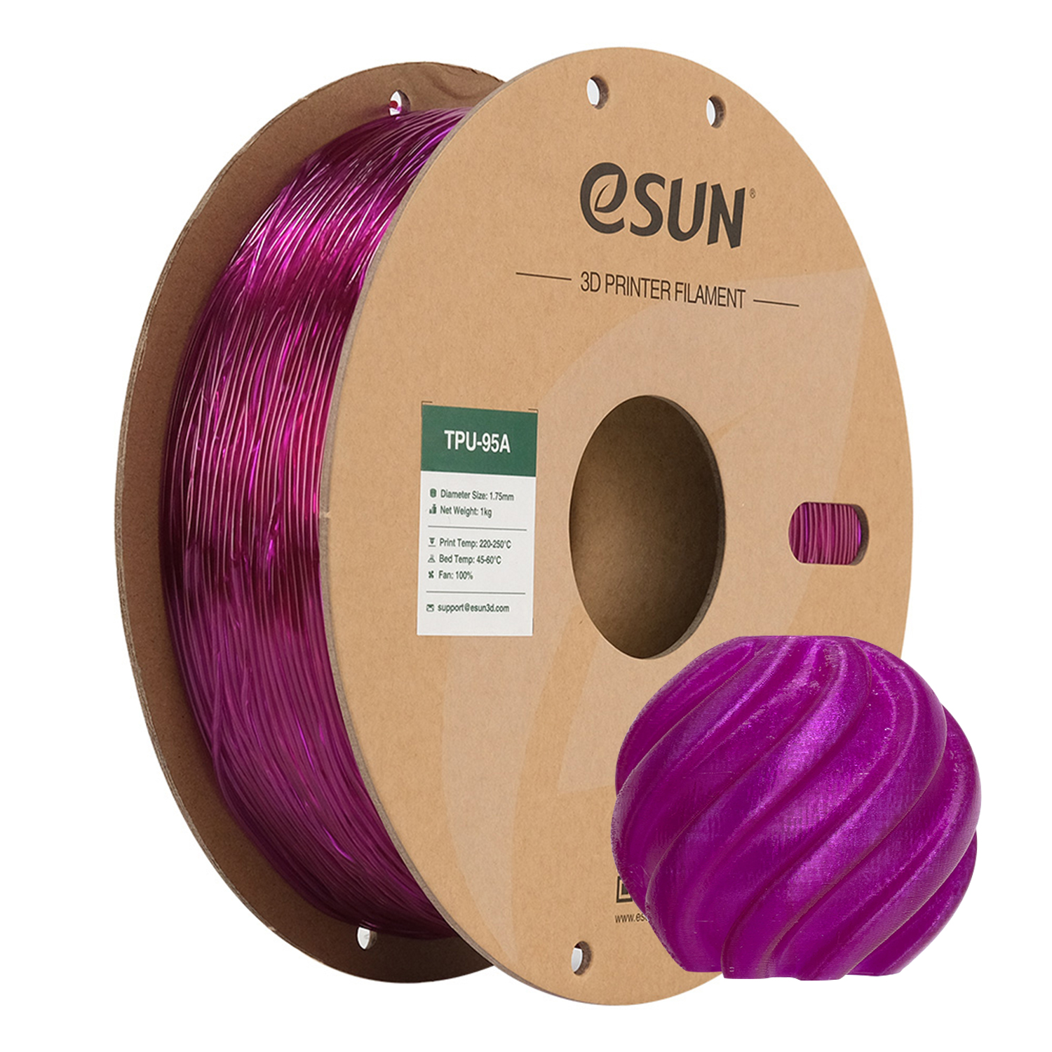 eSUN - Transparent Purple 95A TPU 1.75mm - 1kg