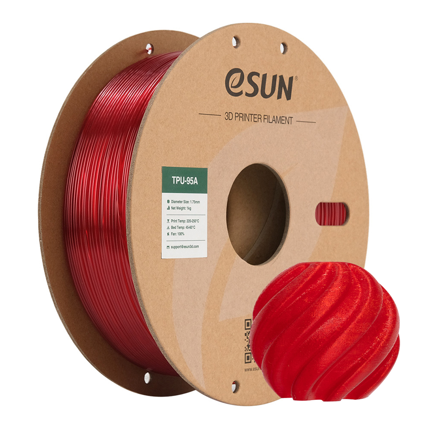 eSUN - Transparent Red 95A TPU 1.75mm - 1kg