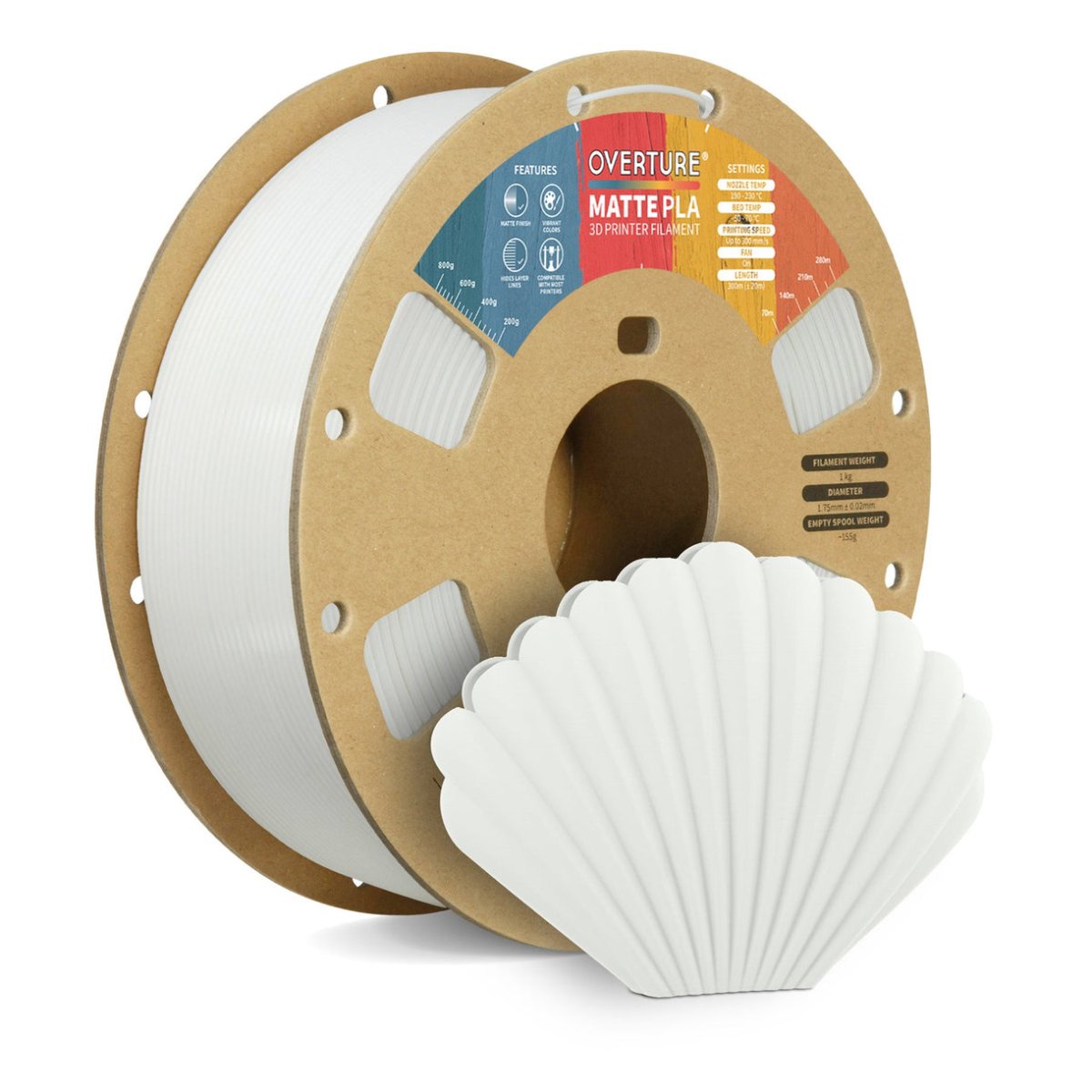 OVERTURE - White Matte PLA 1.75mm - 1kg