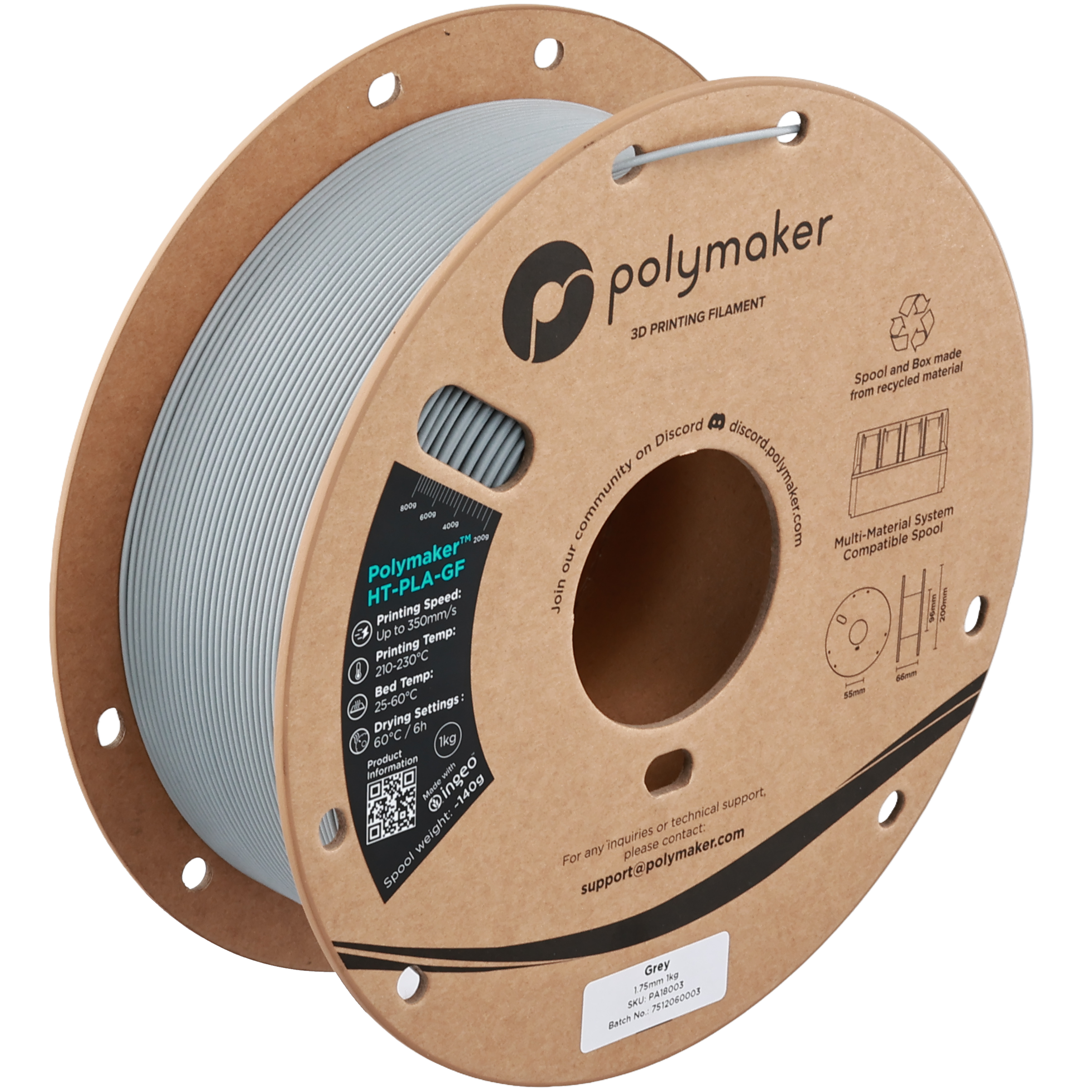 Polymaker - Grey Glass Fiber High Temp HT-PLA - 1kg
