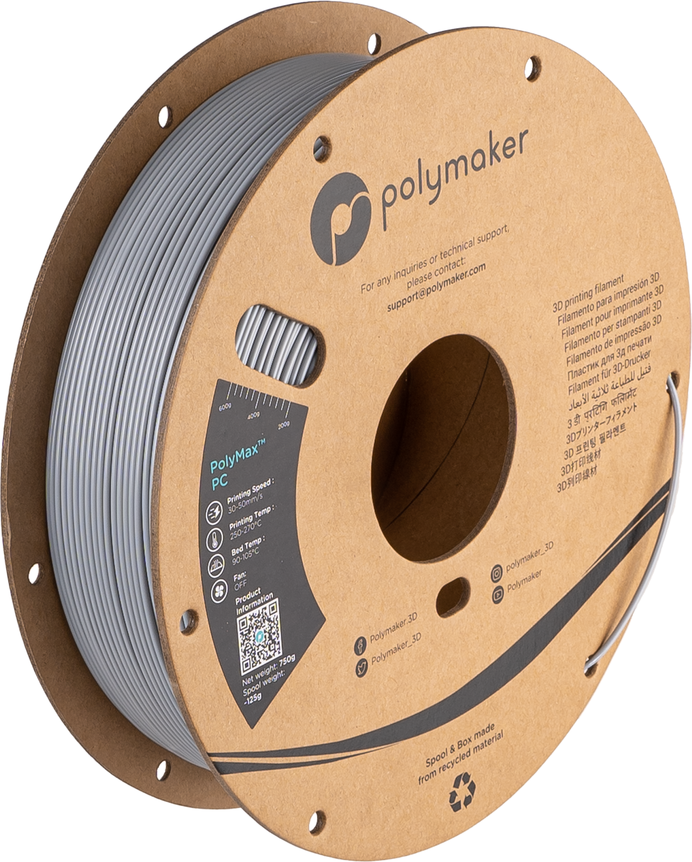 Polymaker - PolyMax Grey PC 1.75mm - 0.75kg