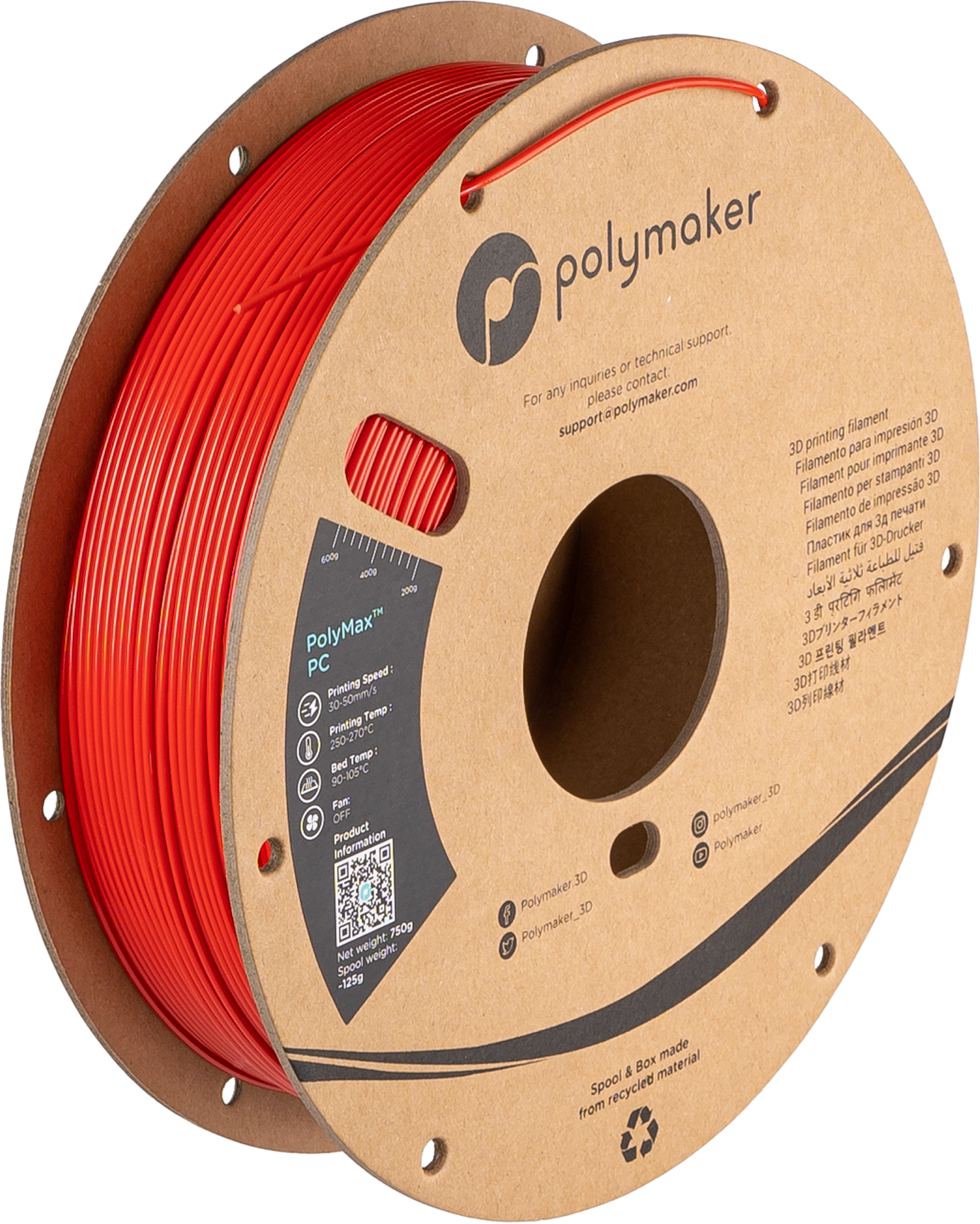 Polymaker - PolyMax Red PC 1.75mm - 0.75kg