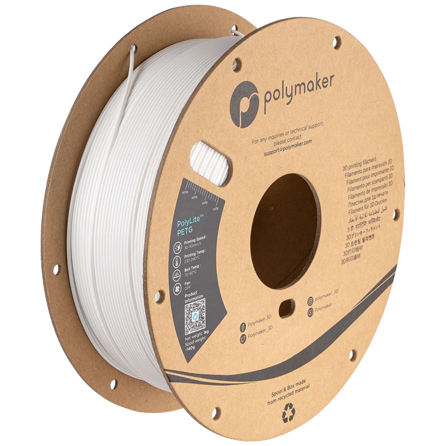 Polymaker - PolyLite White PETG 1.75mm - 1kg