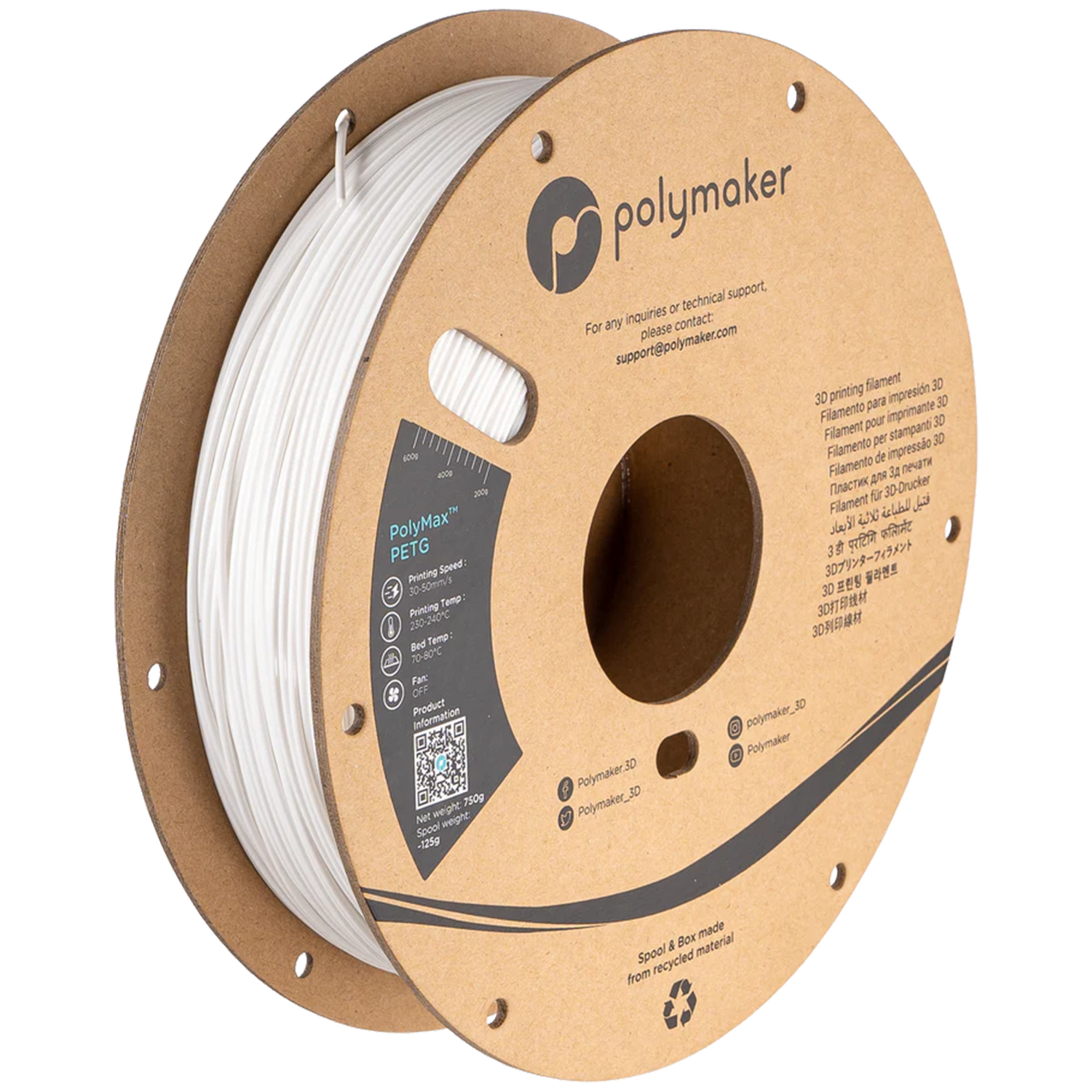 Polymaker - PolyMax White PETG 1.75mm - 0.75kg