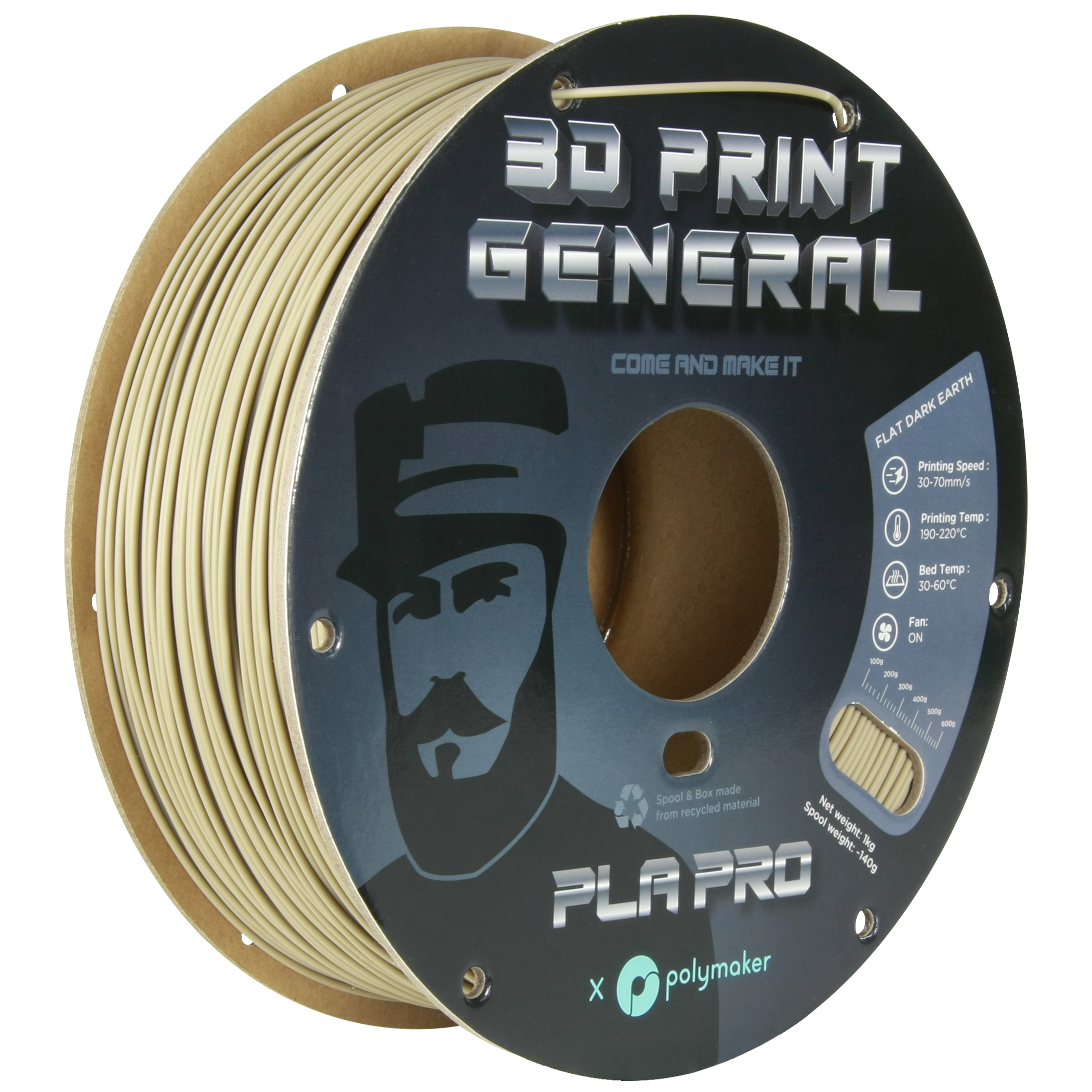 Polymaker - PolyLite Pro 3D Print General Flat Dark Earth PLA+ 1.75mm - 1kg