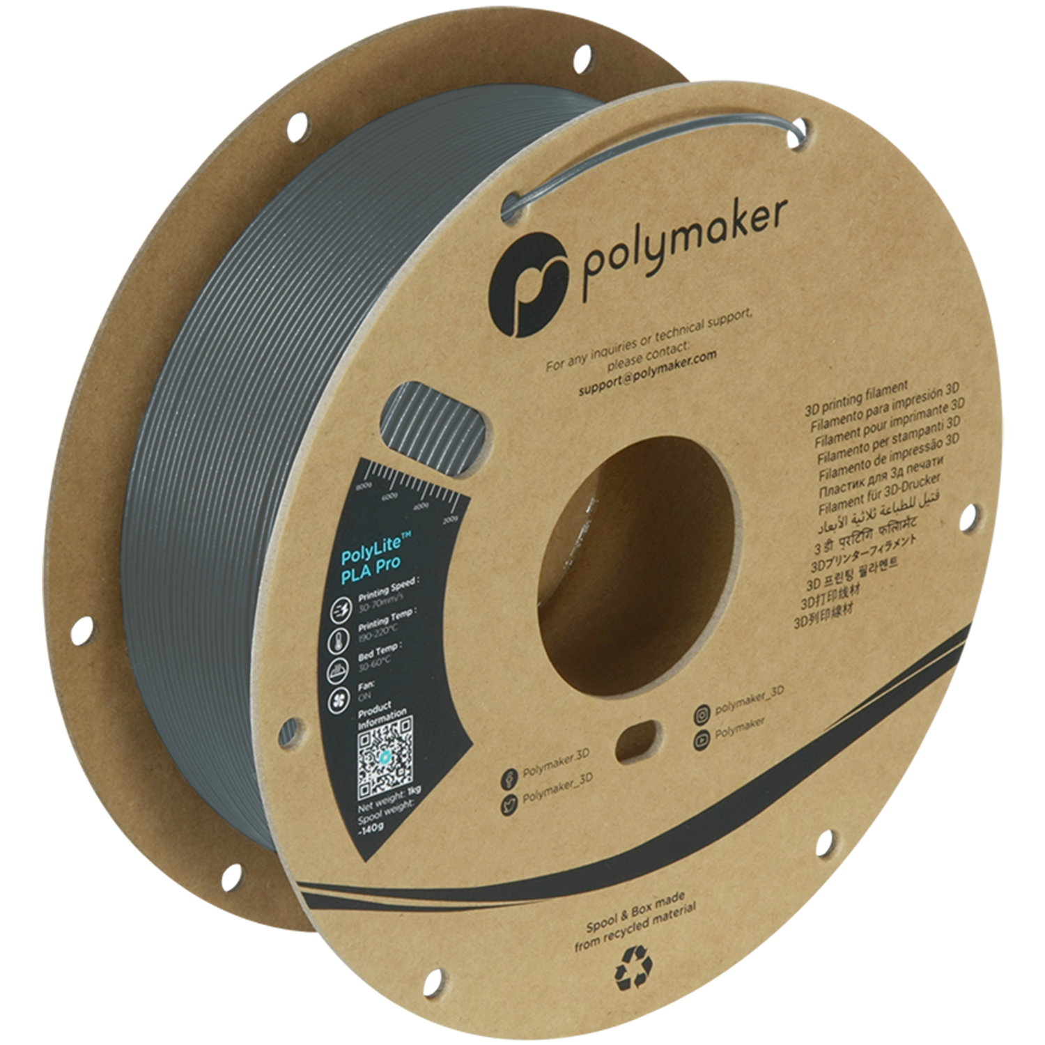 Polymaker - PolyLite Pro Dark Grey PLA+ - 1kg