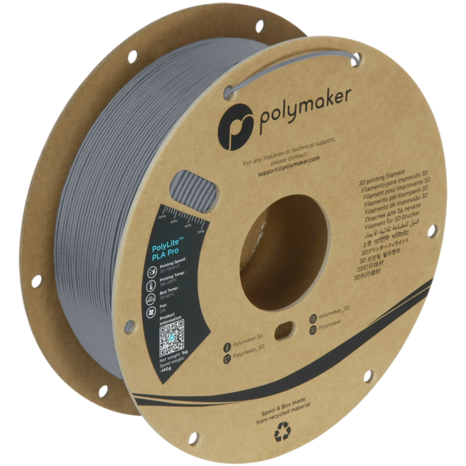 Polymaker - PolyLite Pro Grey PLA+ - 1kg