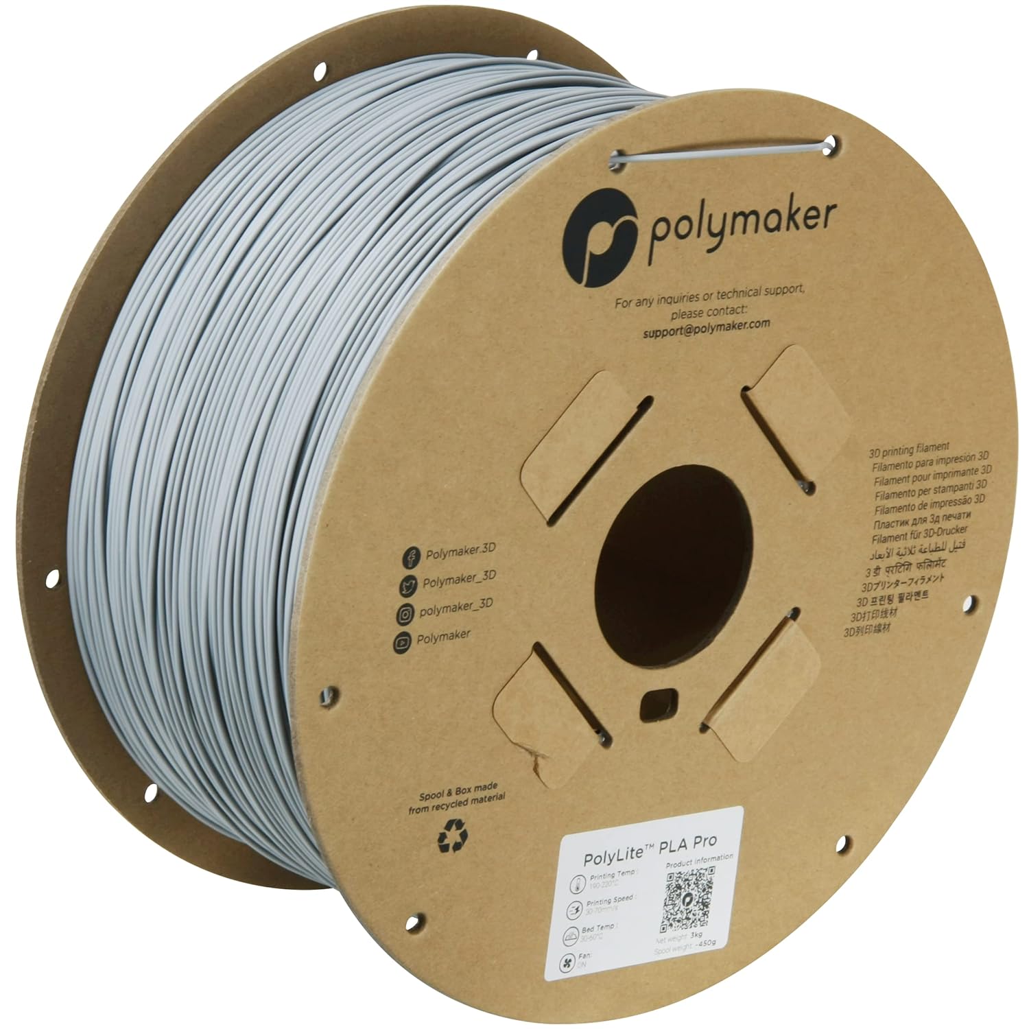 Polymaker - PolyLite Pro Grey PLA+ - 3kg