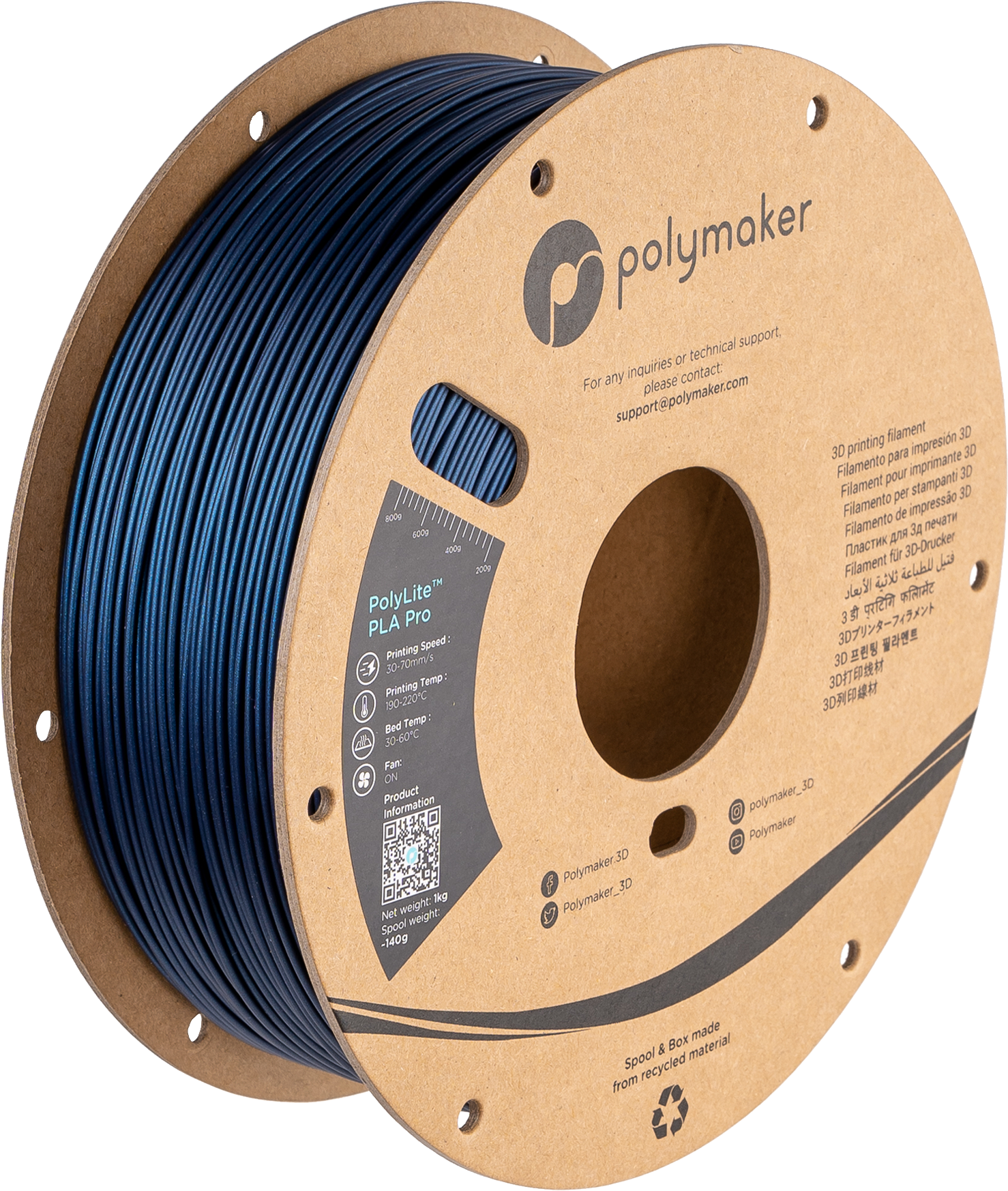 Polymaker - PolyLite Pro Metallic Blue Metal Fill PLA+ - 1kg