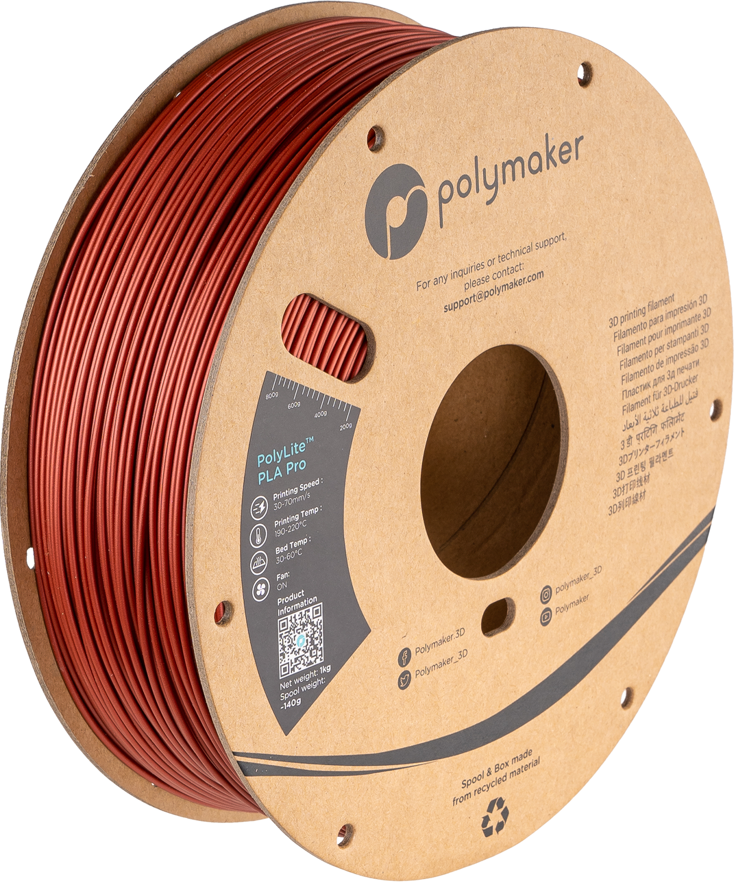 Polymaker - PolyLite Pro Metallic Red Metal Fill PLA+ - 1kg