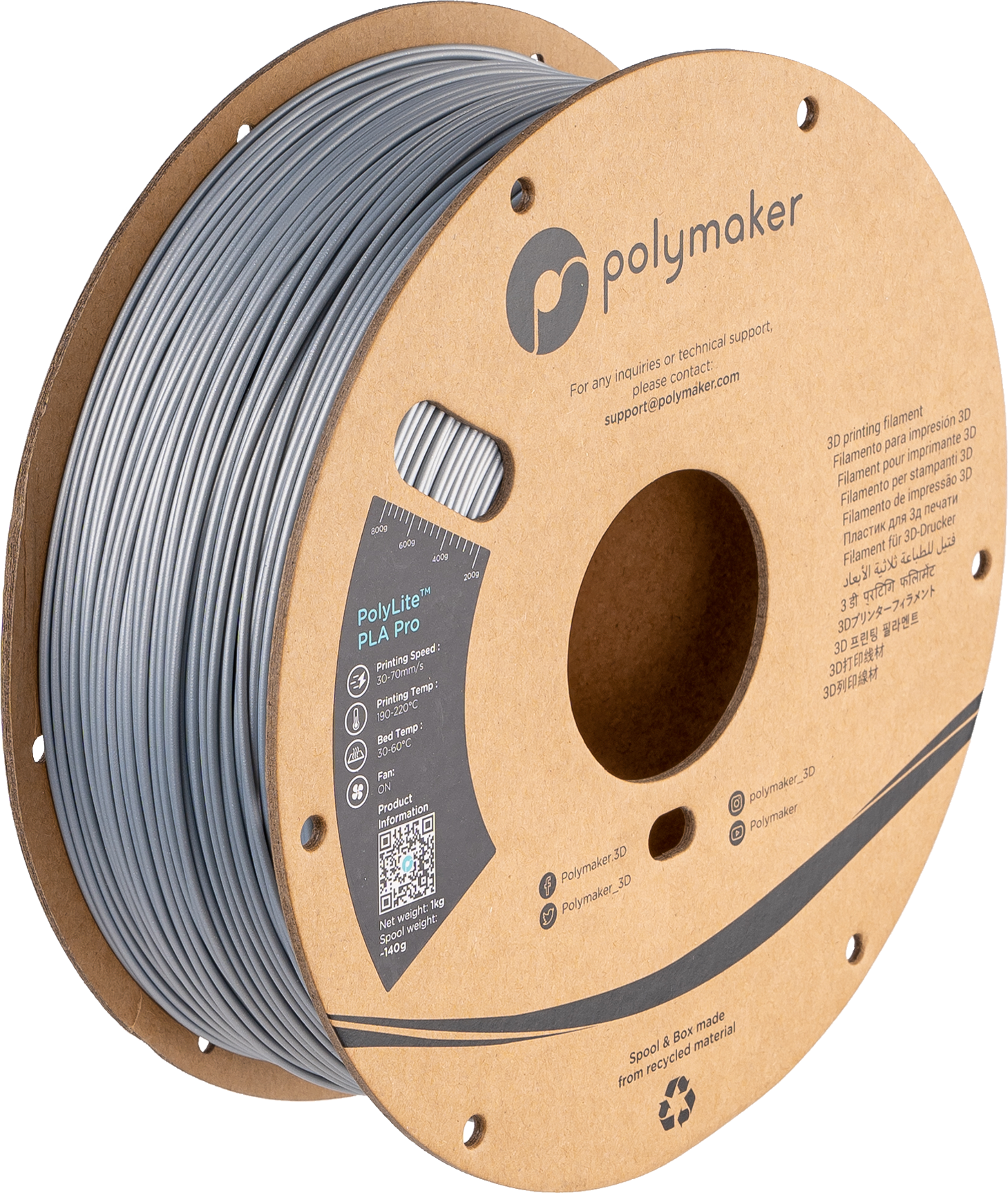 Polymaker - PolyLite Pro Silver Metal Fill PLA+ - 1kg