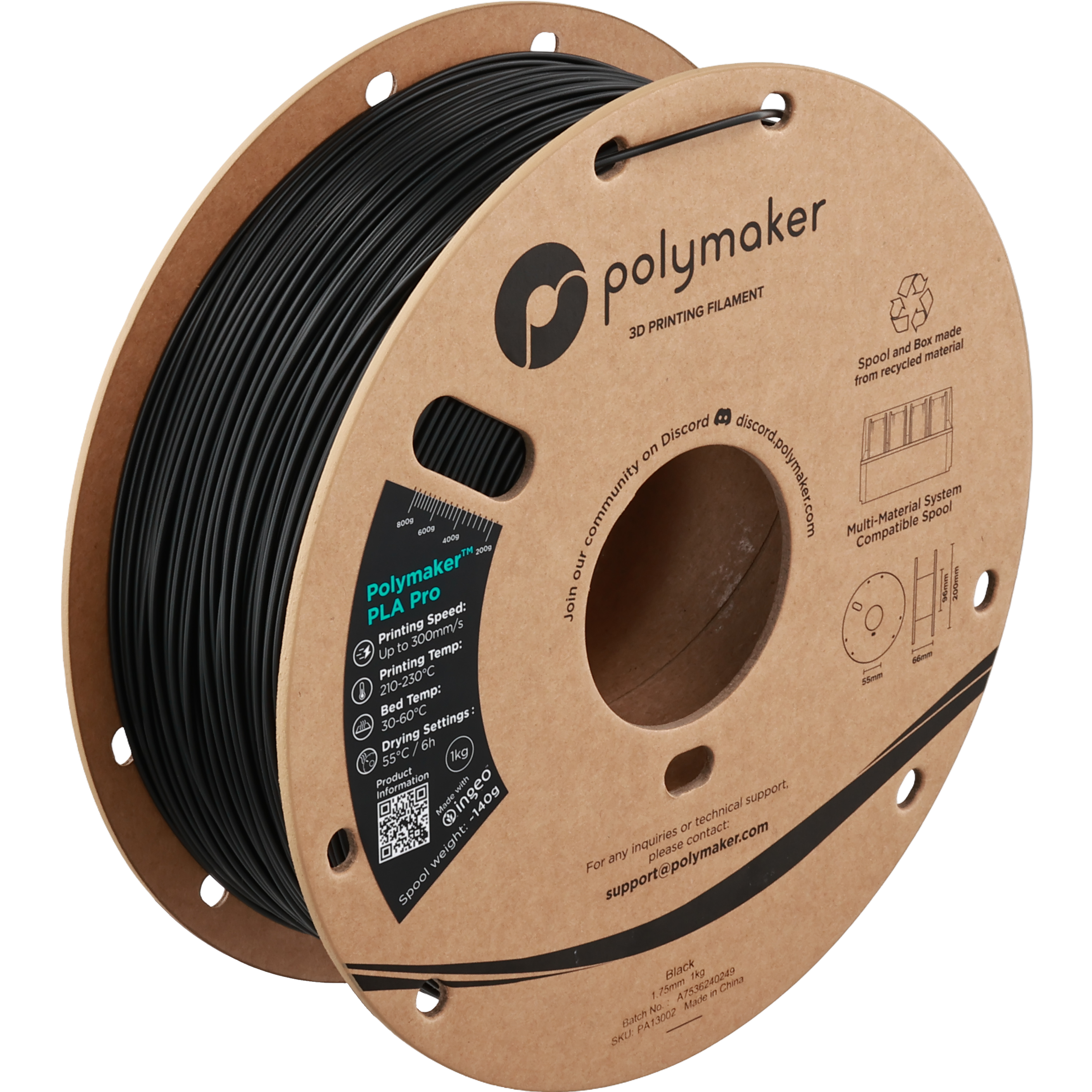 Polymaker - Pro Black PLA+ 1.75mm - 1kg