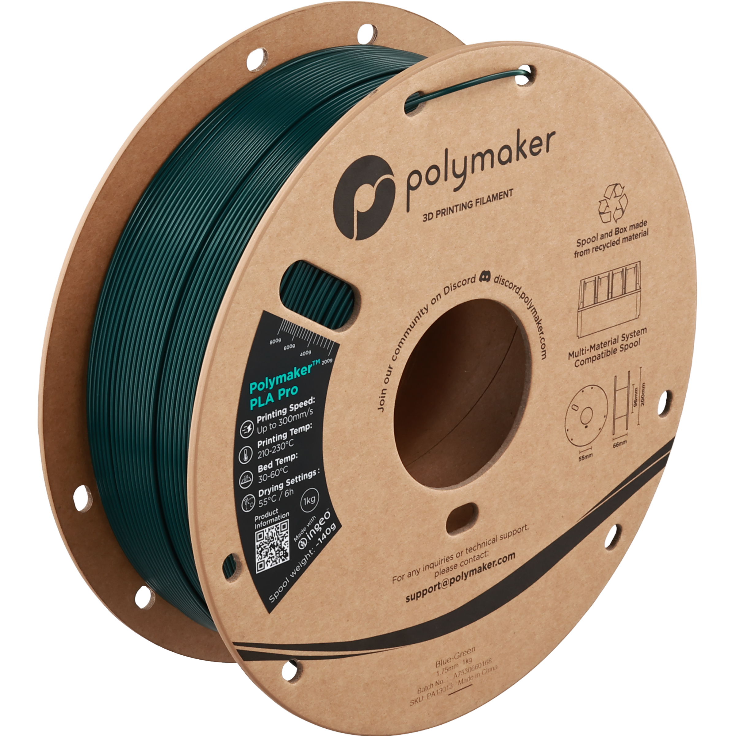 Polymaker - Pro Blue-Green PLA+ 1.75mm - 1kg