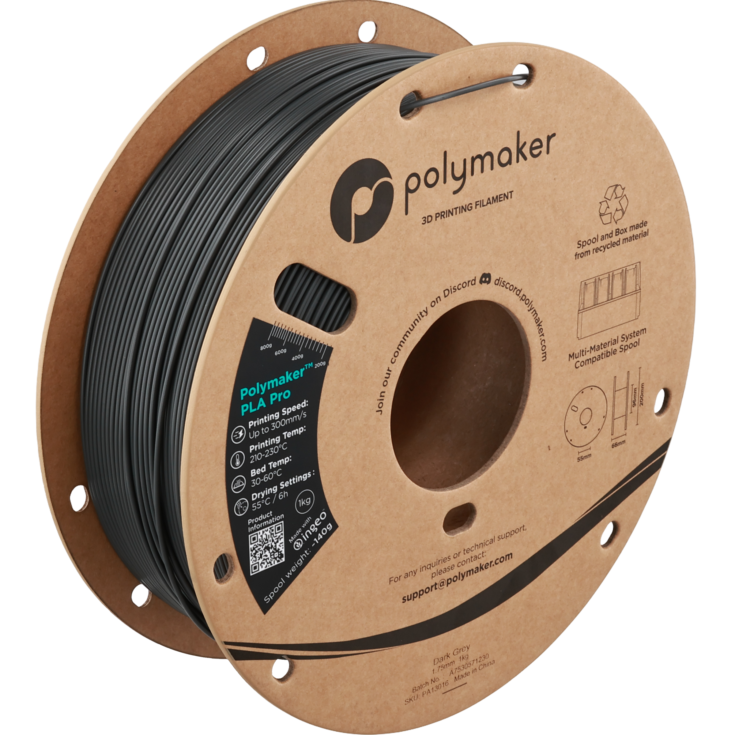 Polymaker - Pro Dark Grey PLA+ 1.75mm - 1kg