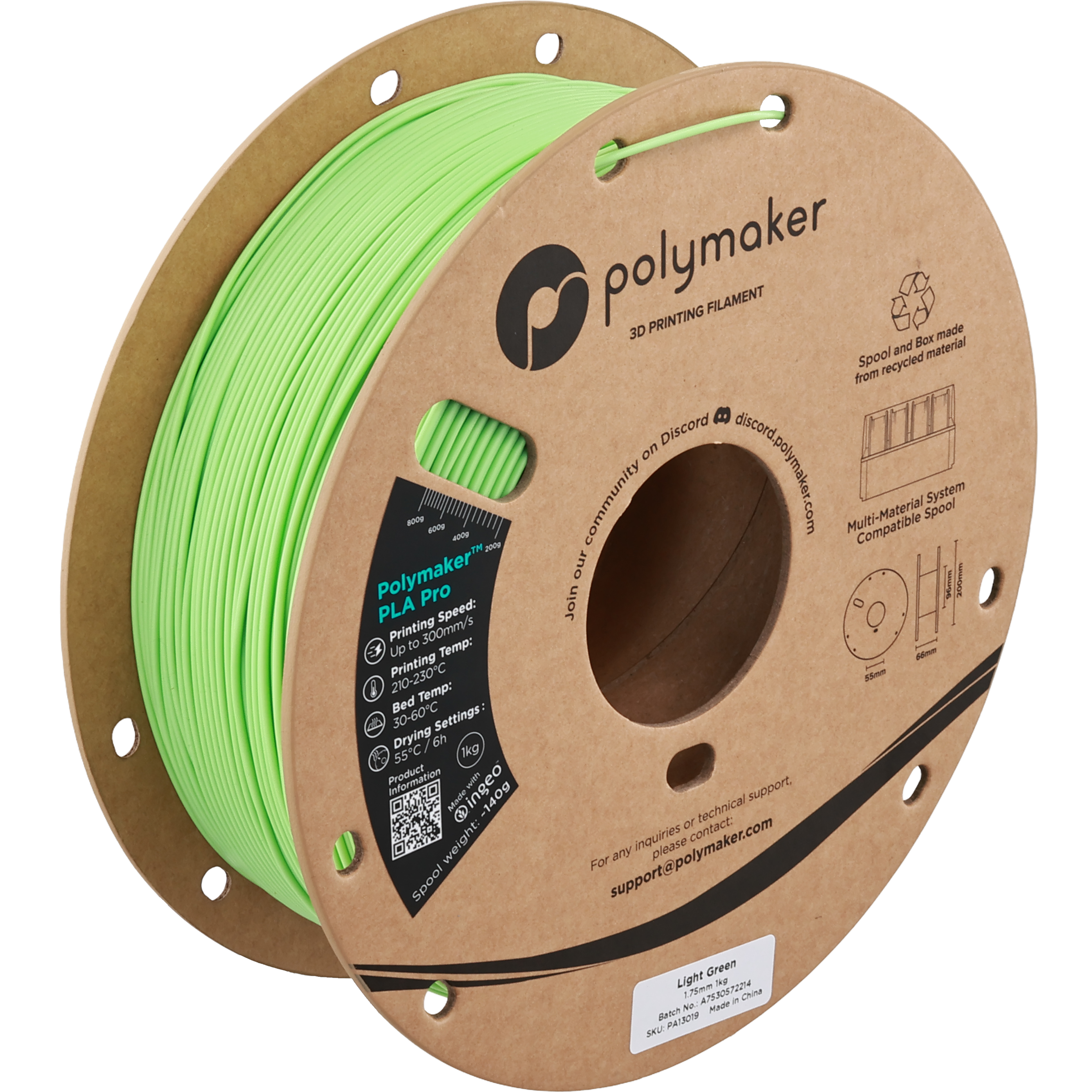 Polymaker - Pro Light Green PLA+ 1.75mm - 1kg