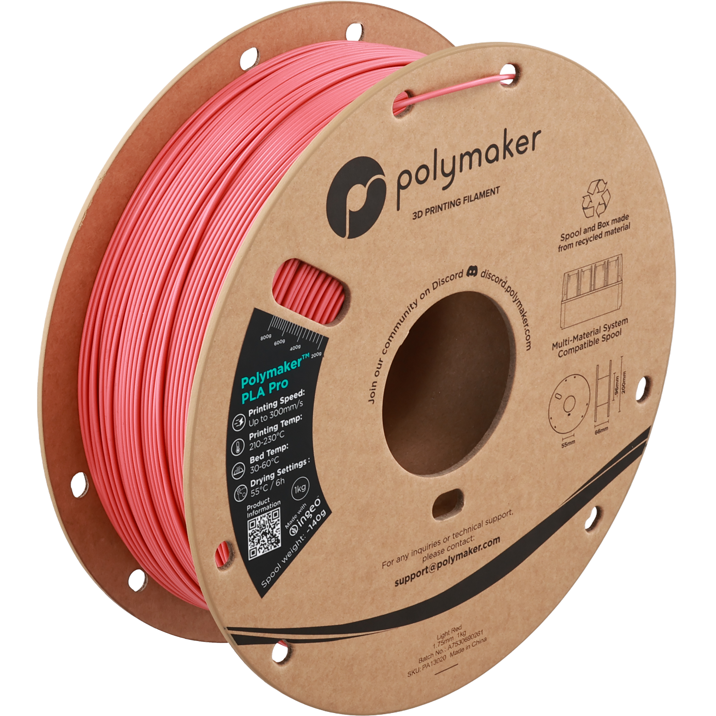 Polymaker - Pro Light Red PLA+ 1.75mm - 1kg