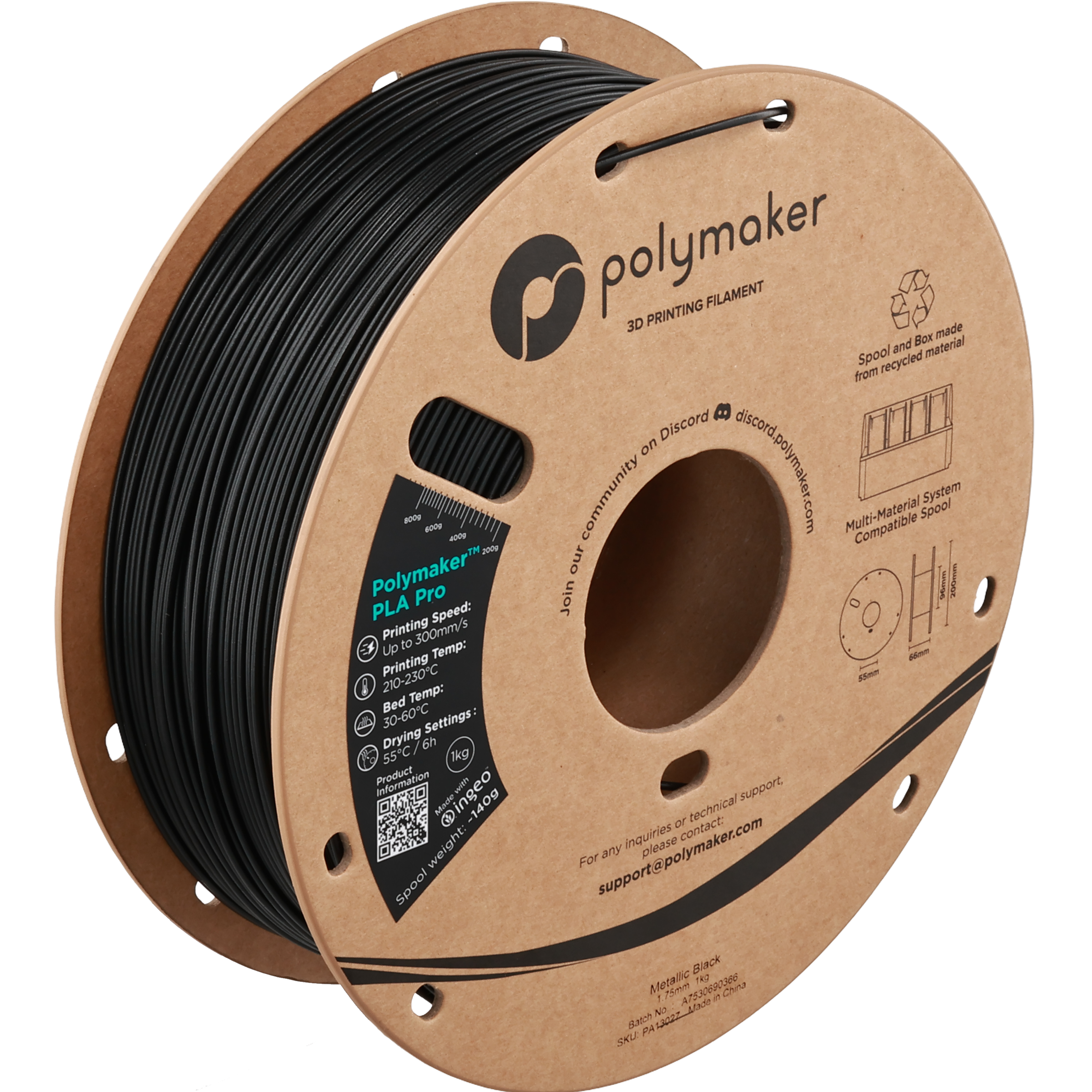 Polymaker - Pro Metallic Black Metal Fill PLA+ 1.75mm - 1kg