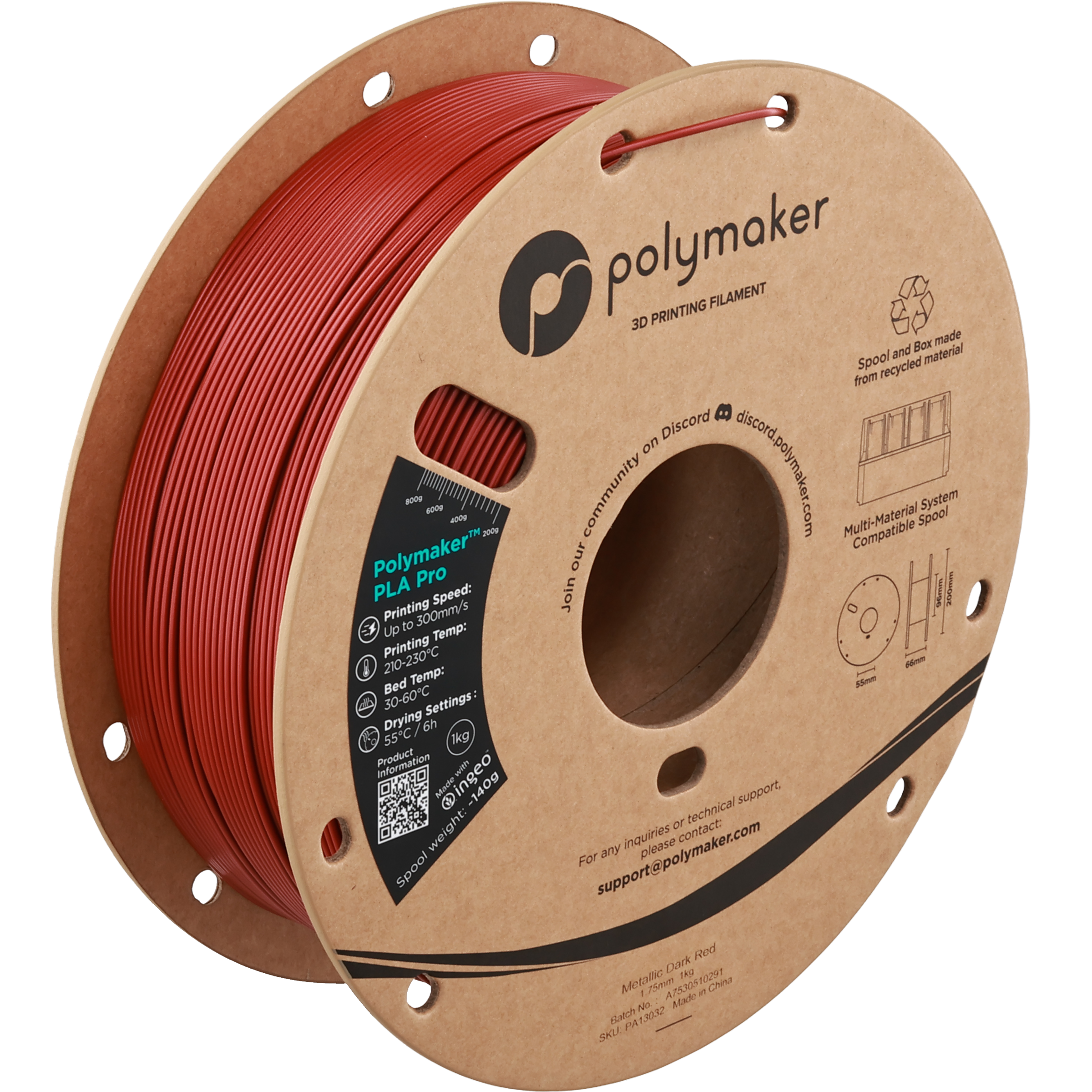 Polymaker - Pro Metallic Dark Red Metal Fill PLA+ 1.75mm - 1kg
