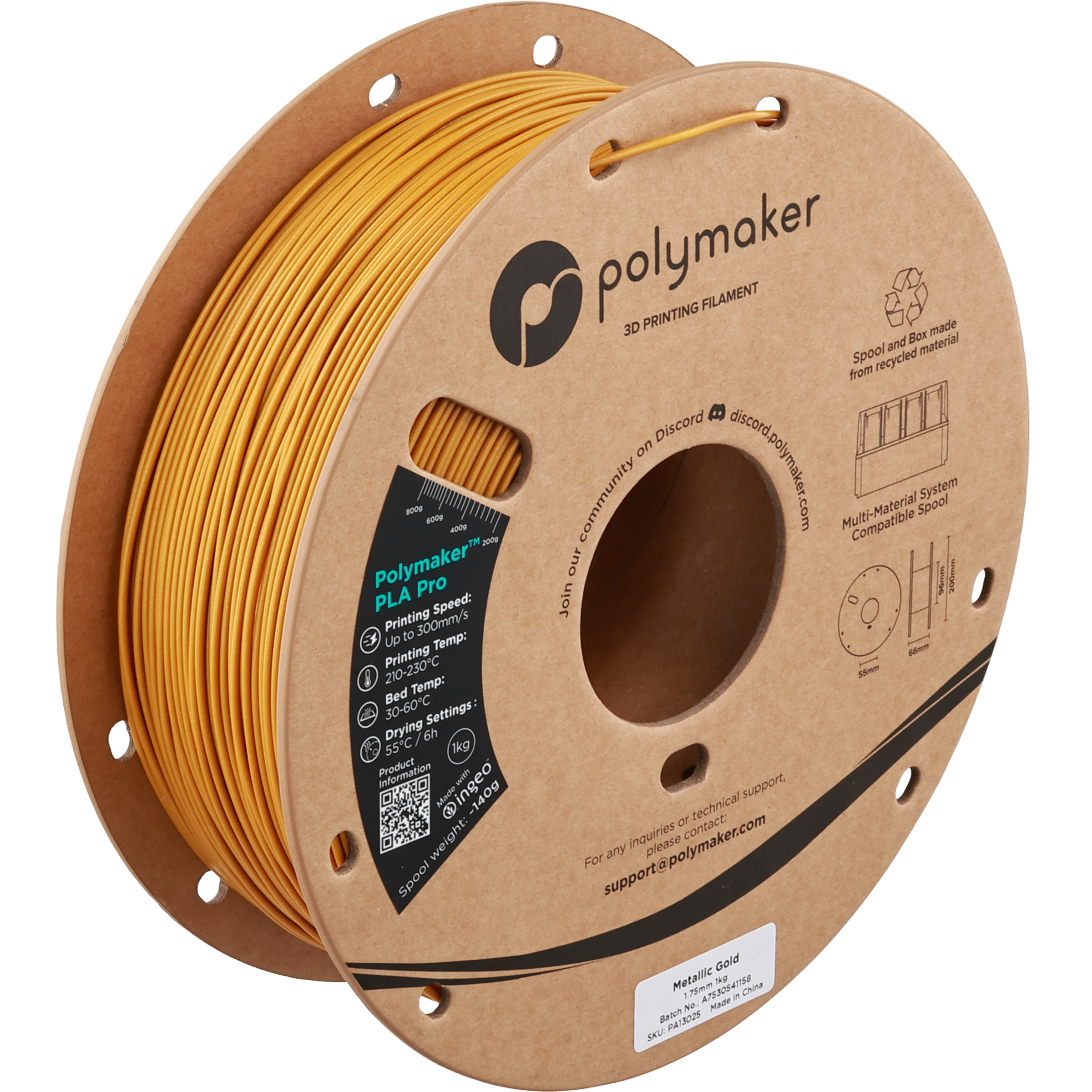 Polymaker - Pro Metallic Gold Metal Fill PLA+ 1.75mm - 1kg