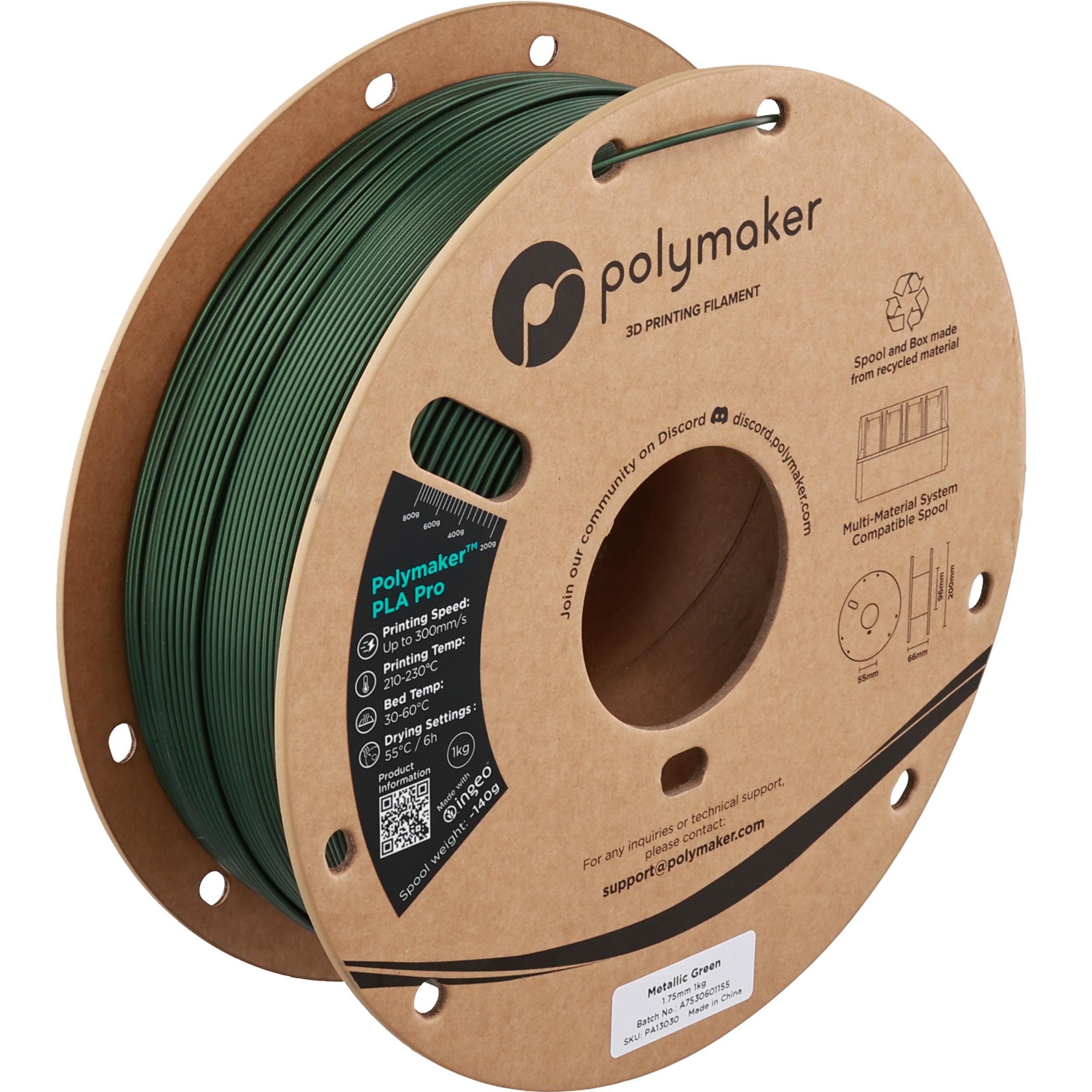 Polymaker - Pro Metallic Green Metal Fill PLA+ 1.75mm - 1kg