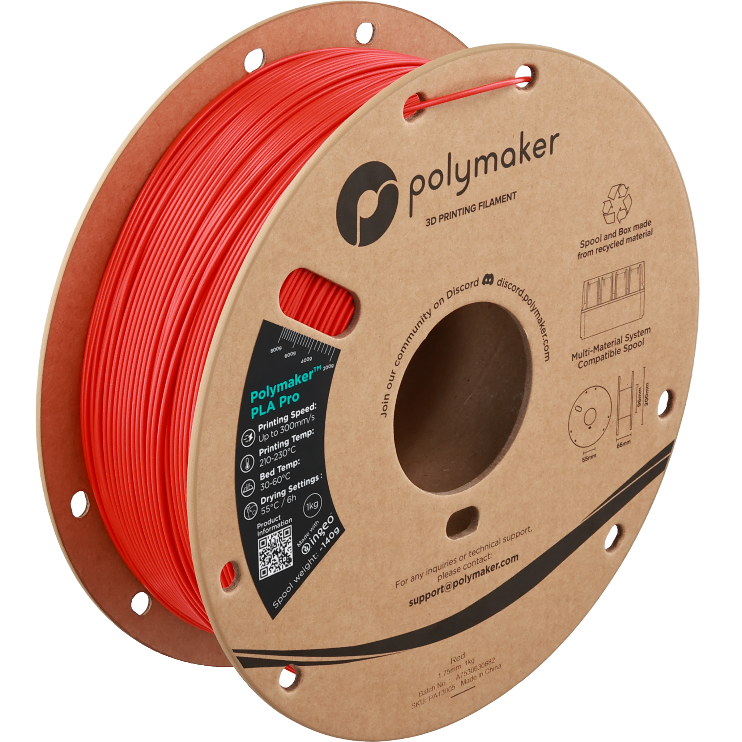 Polymaker - Pro Red PLA+ 1.75mm - 1kg