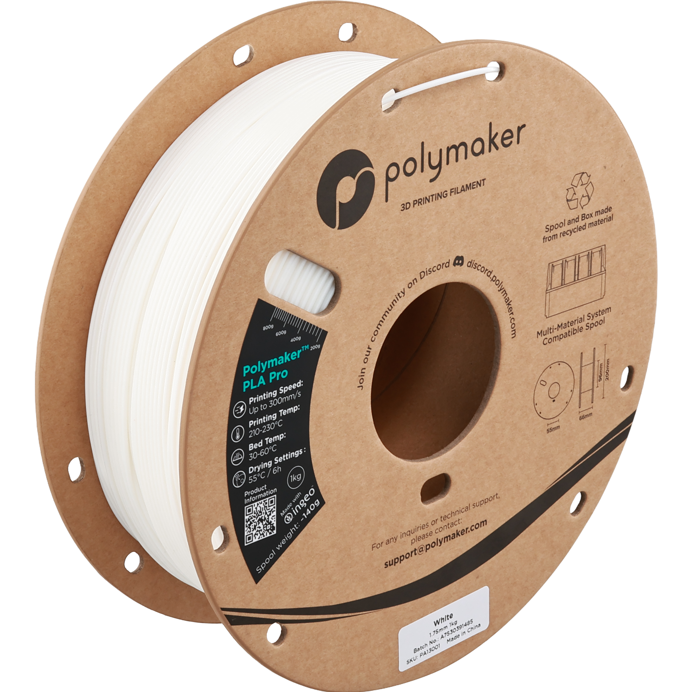 Polymaker - Pro White PLA+ 1.75mm - 1kg