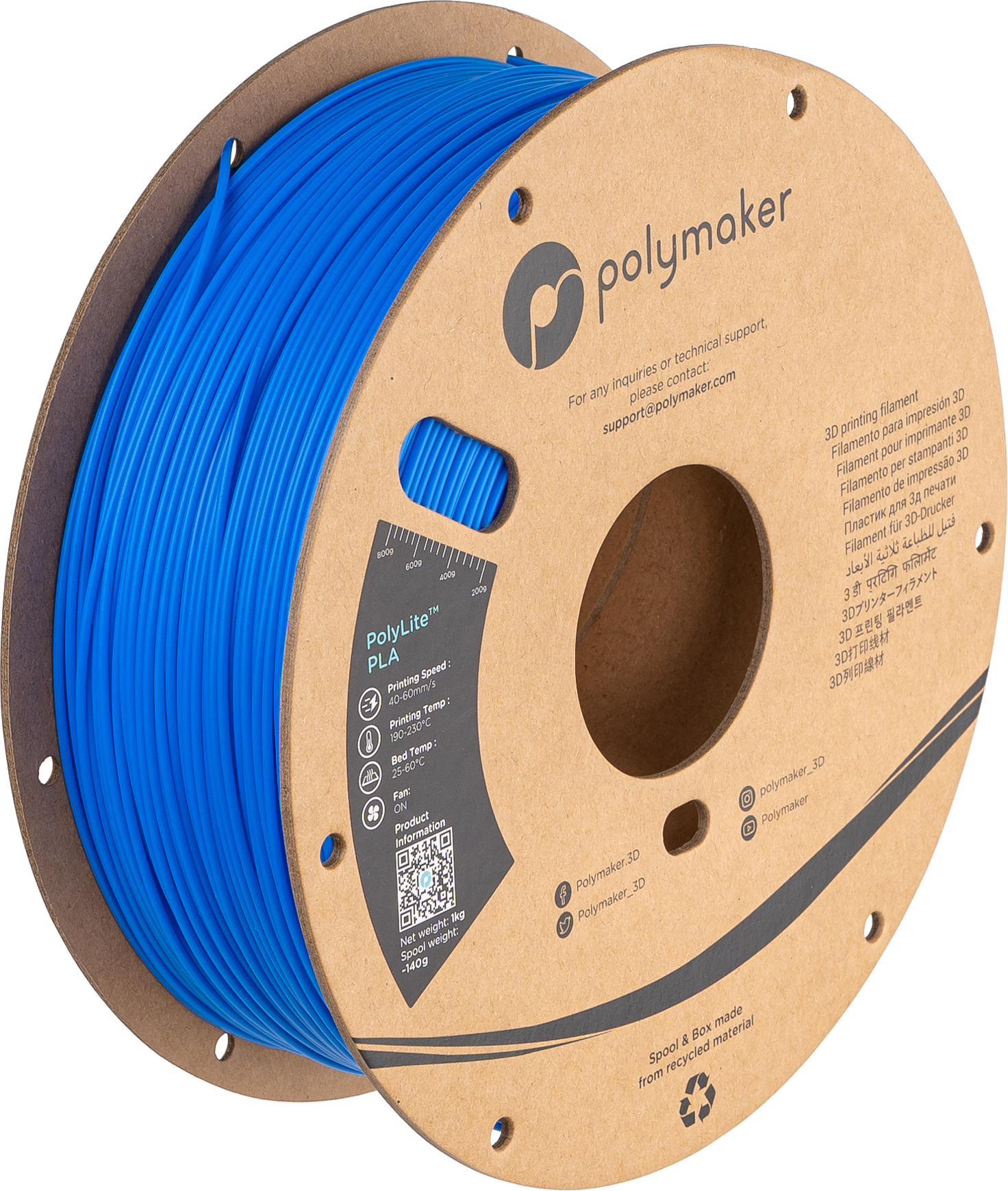 Polymaker - PolyLite Azure Blue PLA 1.75mm - 1kg