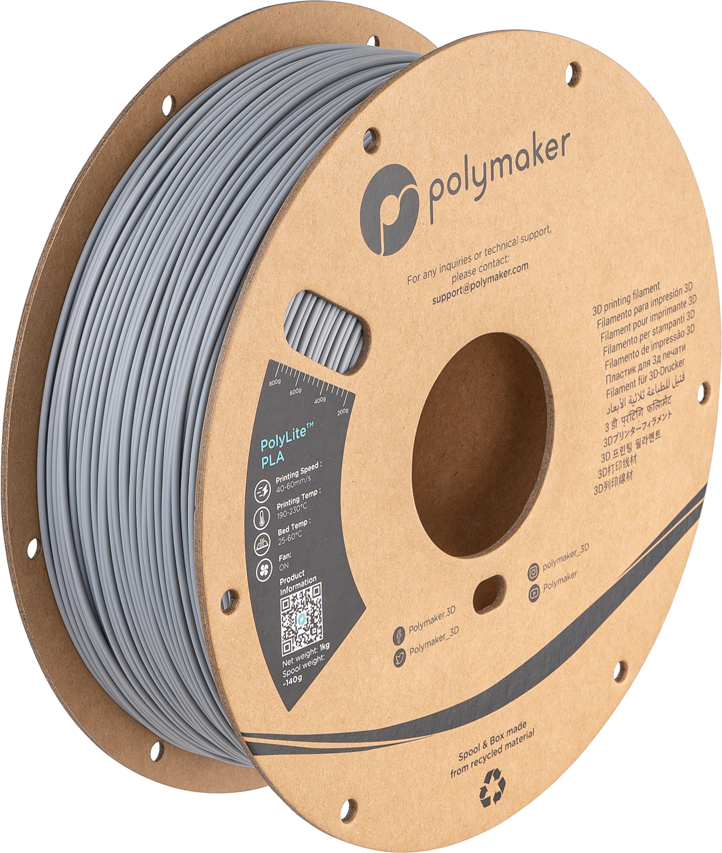 Polymaker - PolyLite Grey PLA 1.75mm - 1kg