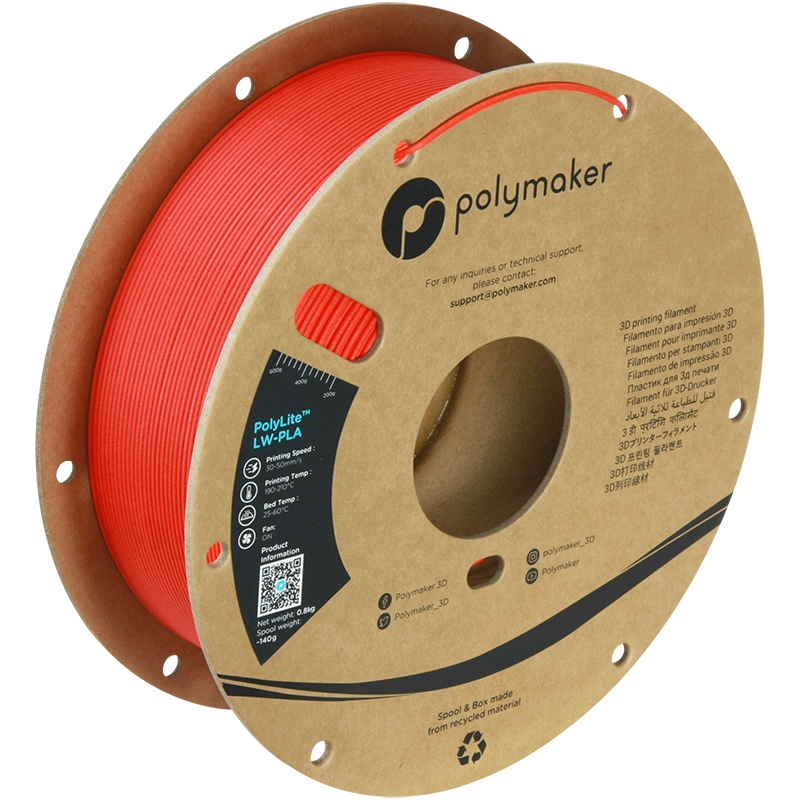Polymaker - PolyLite Bright Red Lightweight PLA 1.75mm - 0.8kg