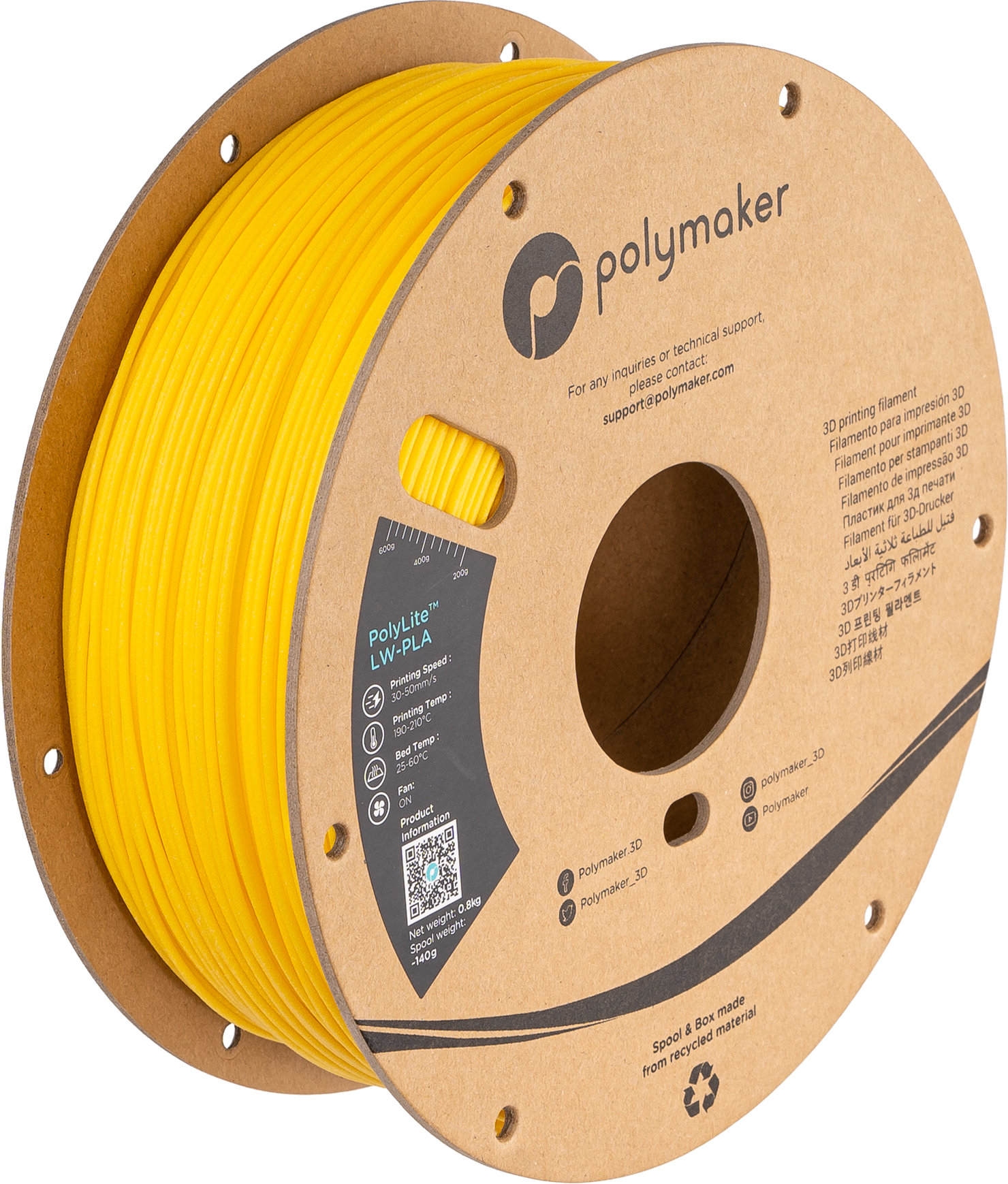 Polymaker - PolyLite LW Bright Yellow PLA - 0.8kg