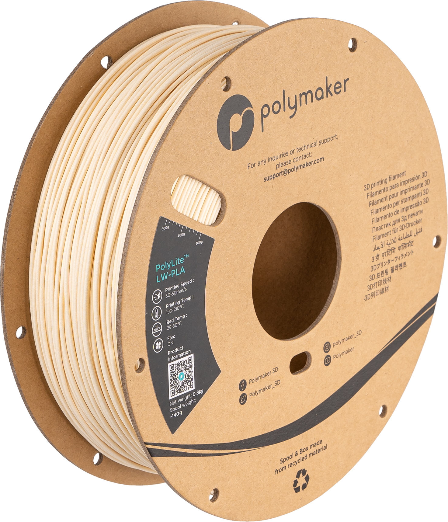 Polymaker - PolyLite White Lightweight PLA 1.75mm - 0.8kg