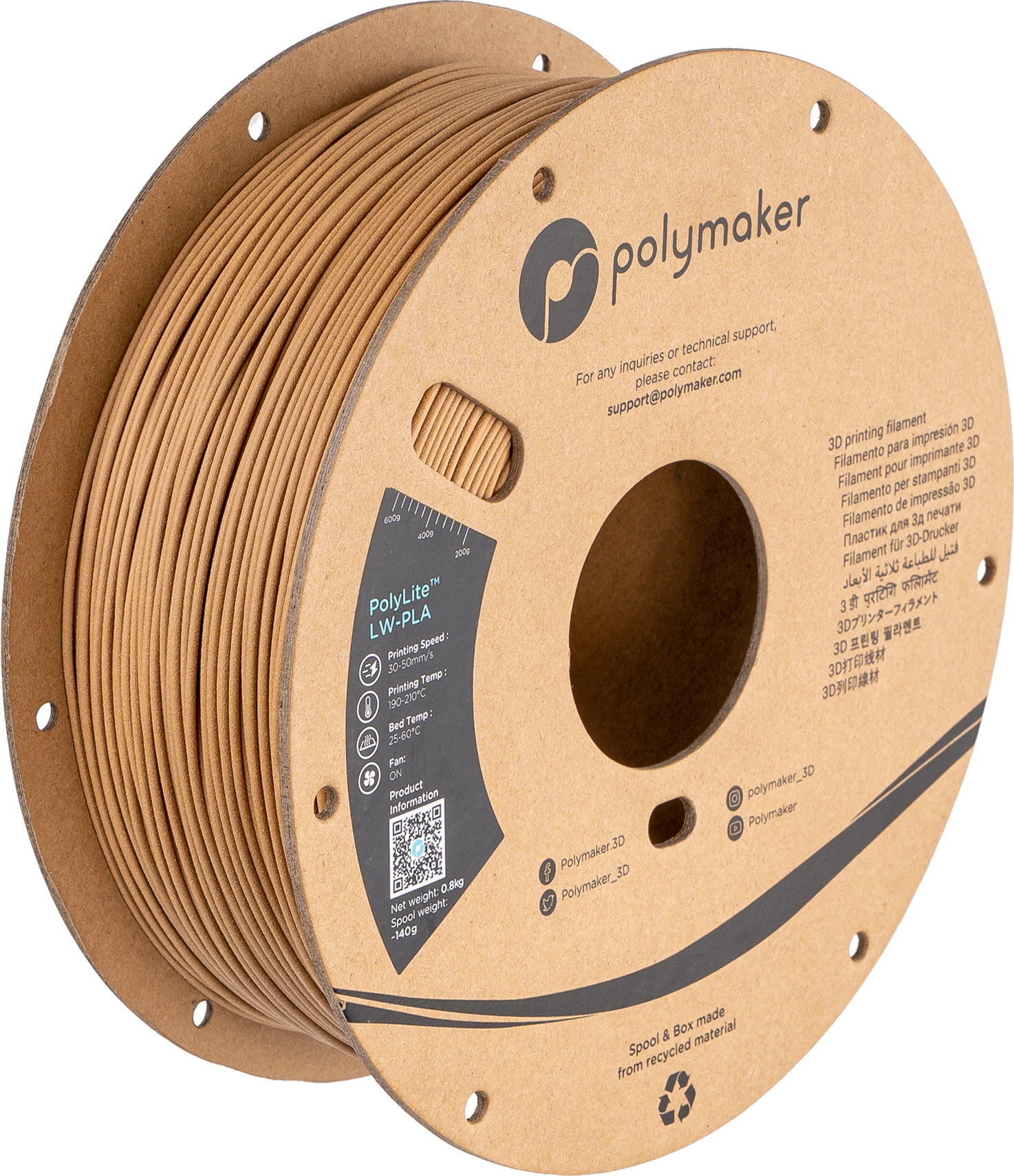 Polymaker - PolyLite LW Wood Fill PLA - 0.8kg