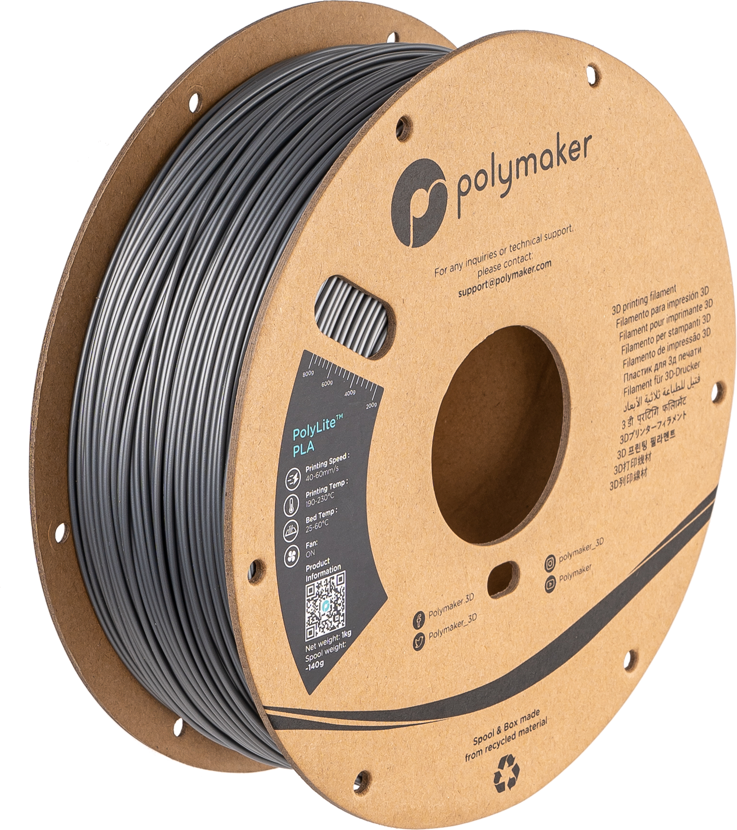 Polymaker - PolyLite Steel Grey Metal Fill PLA 1.75mm - 1kg