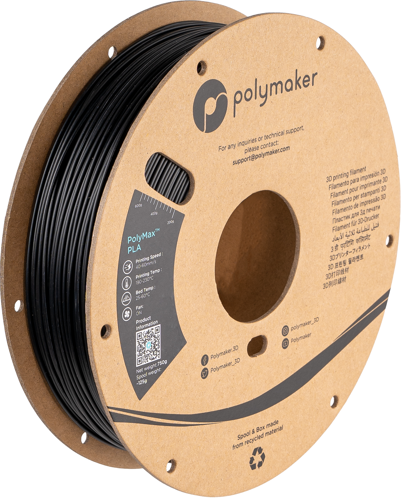 Polymaker - PolyMax Black PLA - 0.75kg