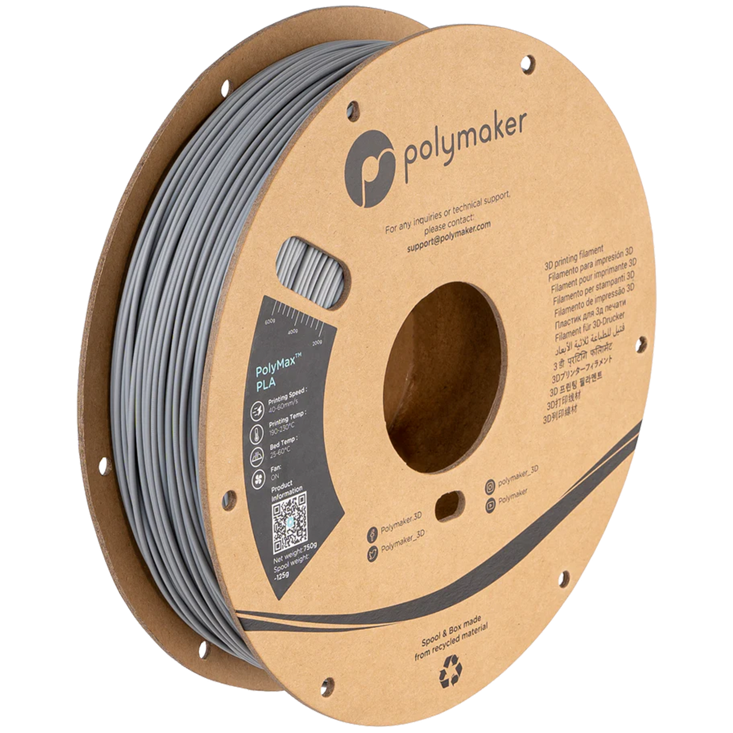 Polymaker - PolyMax Grey PLA - 0.75kg