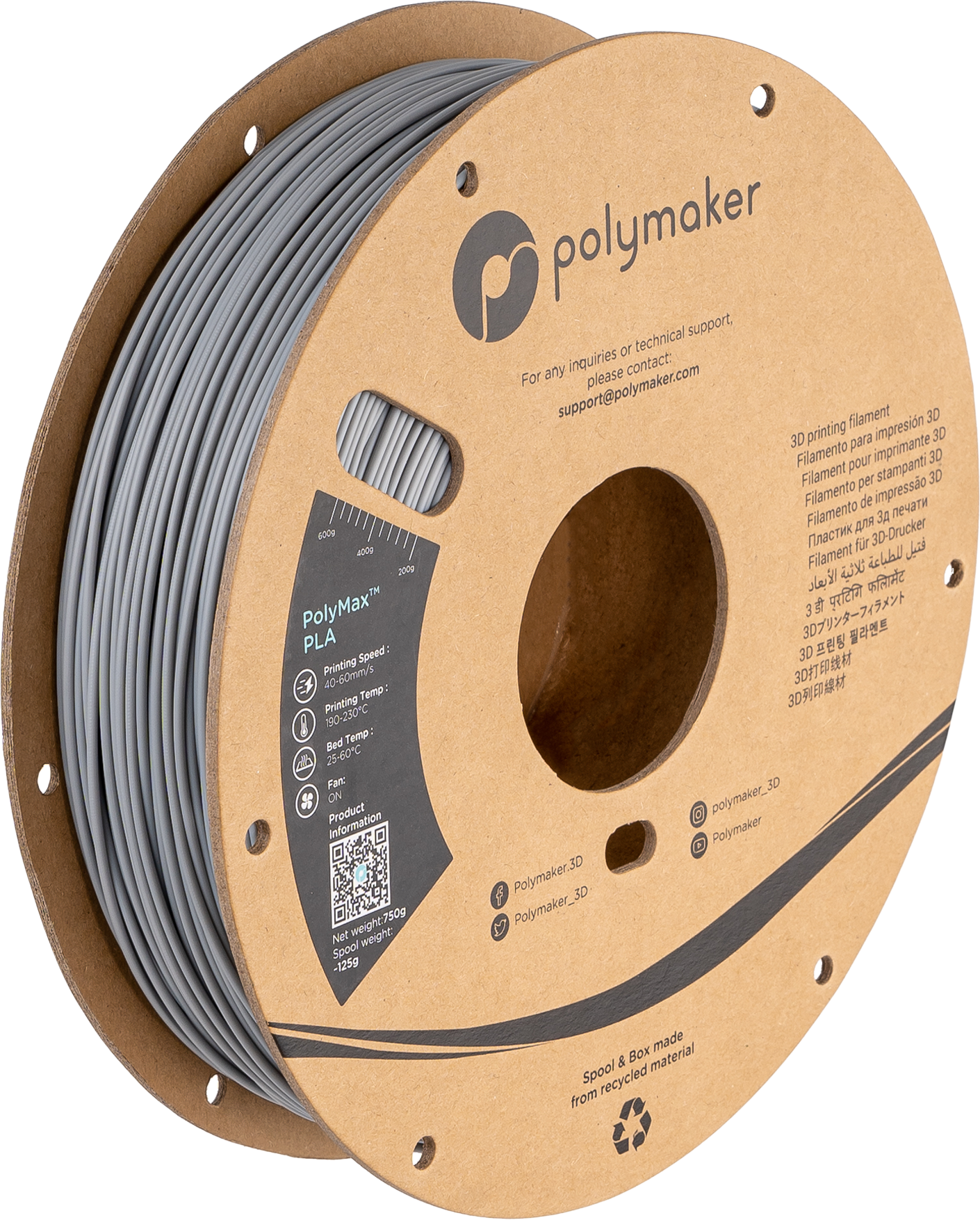 Polymaker - PolyMax Grey PLA - 0.75kg