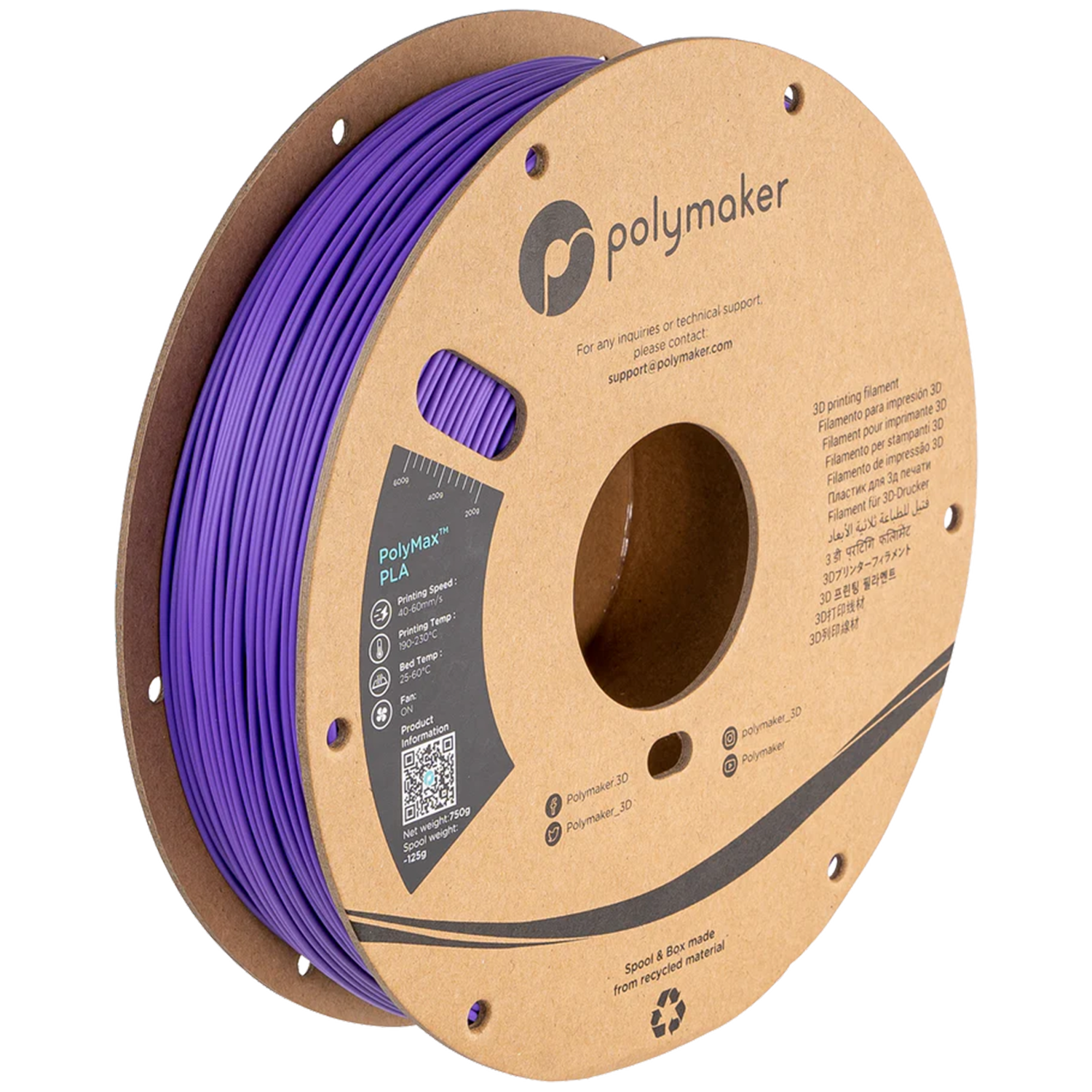Polymaker - PolyMax Purple PLA 1.75mm - 0.75kg