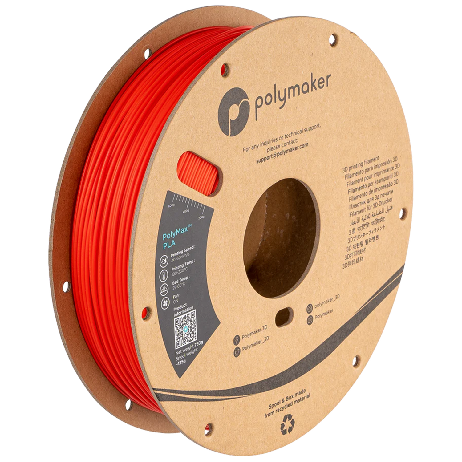 Polymaker - PolyMax Red PLA 1.75mm - 0.75kg
