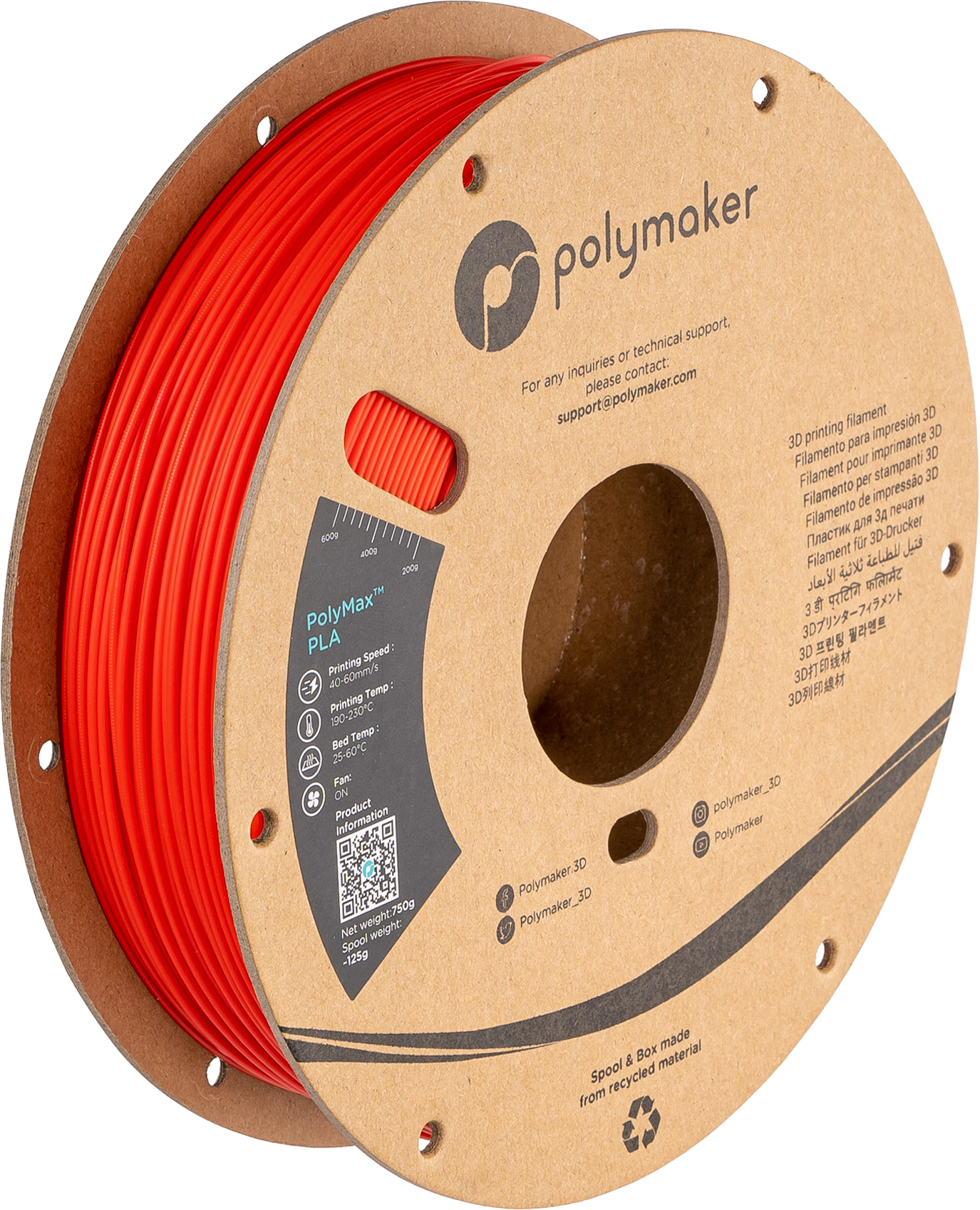 Polymaker - PolyMax Red PLA 2.85mm - 0.75kg