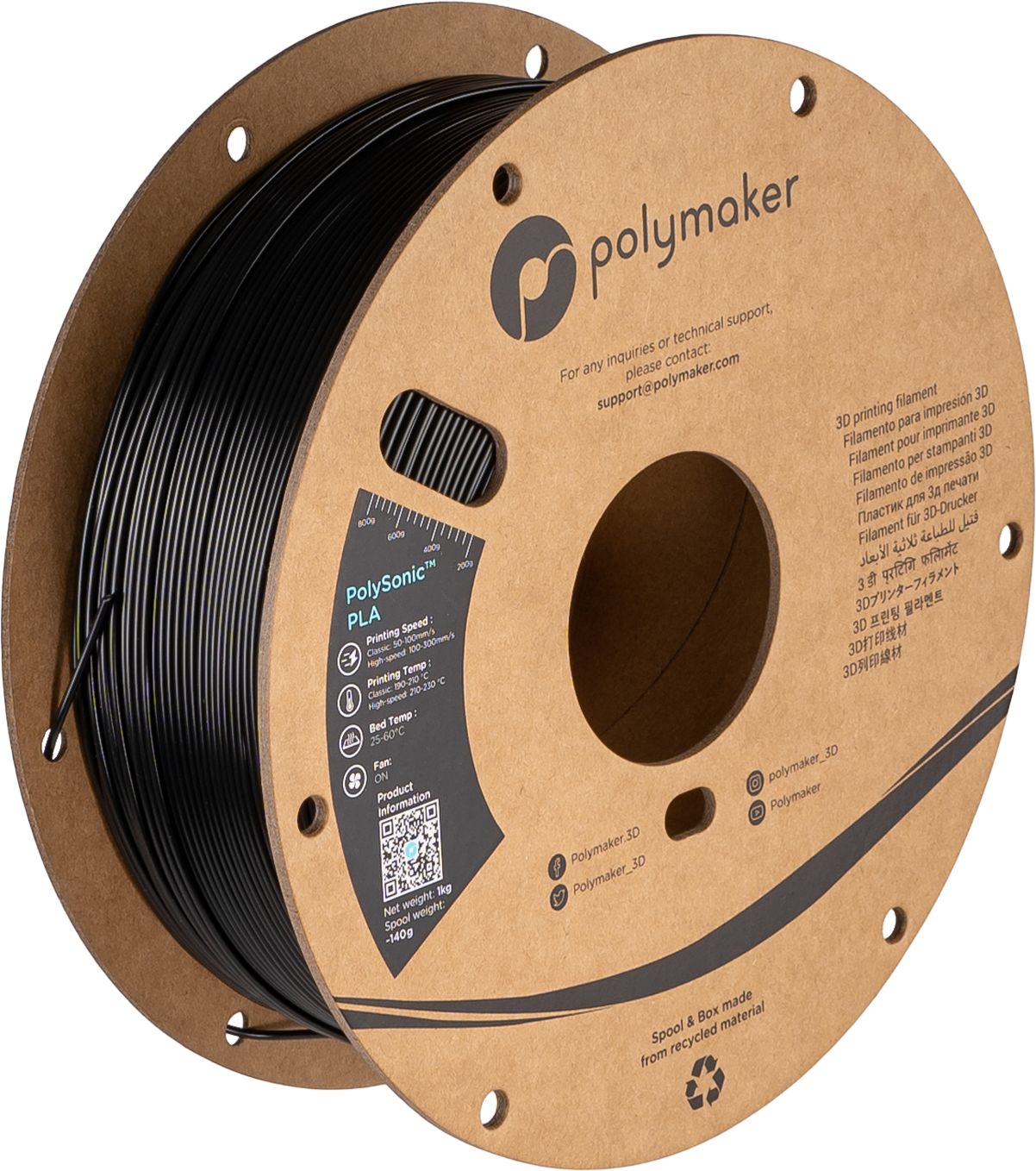 Polymaker - PolySonic Black PLA - 1kg