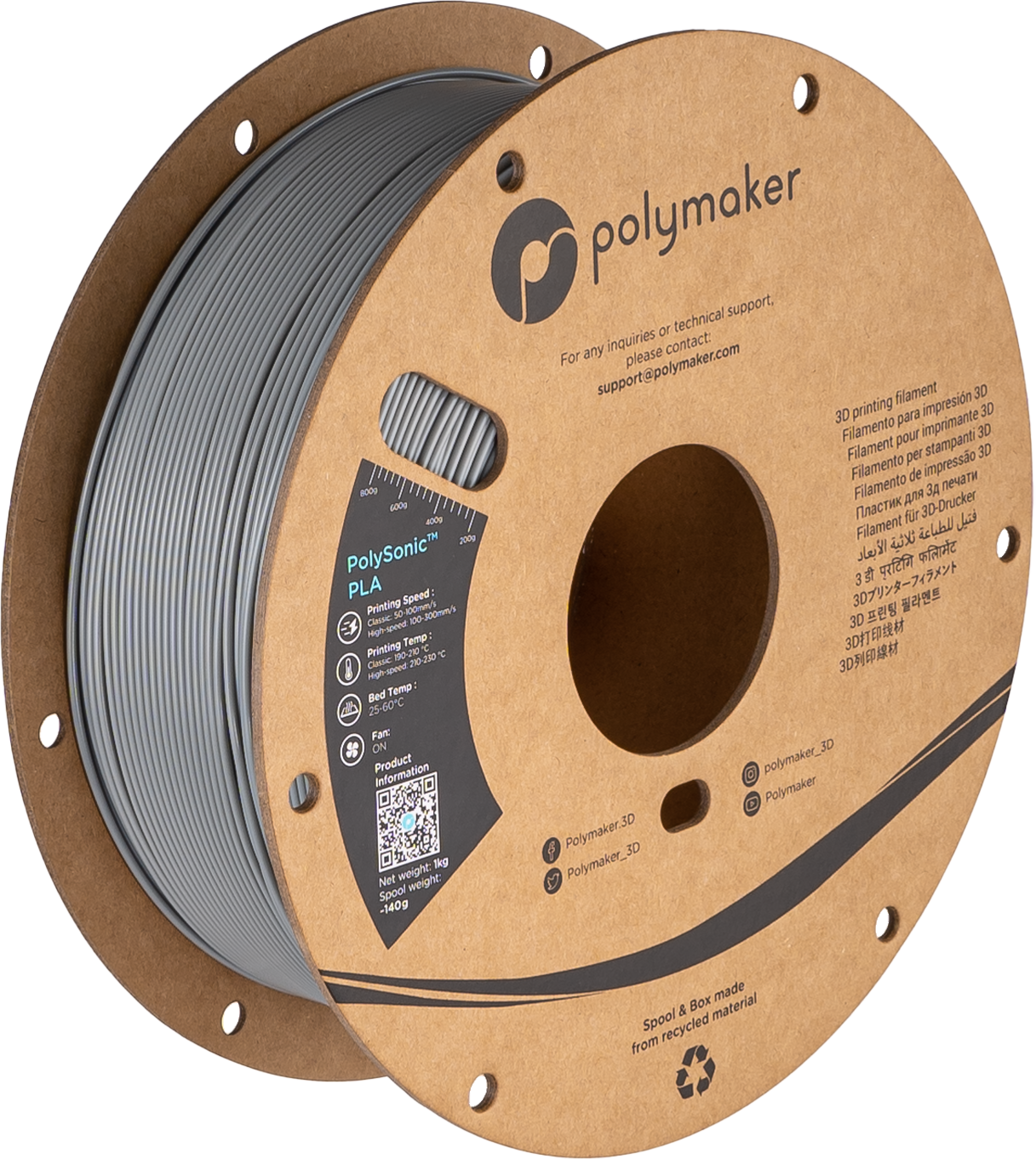 Polymaker - PolySonic Grey PLA - 1kg