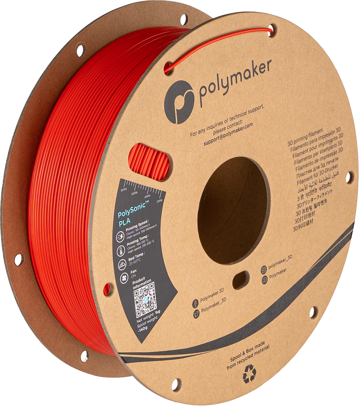 Polymaker - PolySonic Red PLA 1.75mm - 1kg