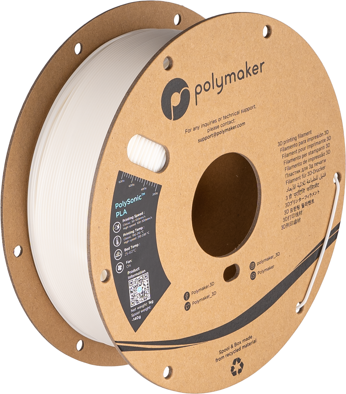 Polymaker - PolySonic White PLA - 1kg